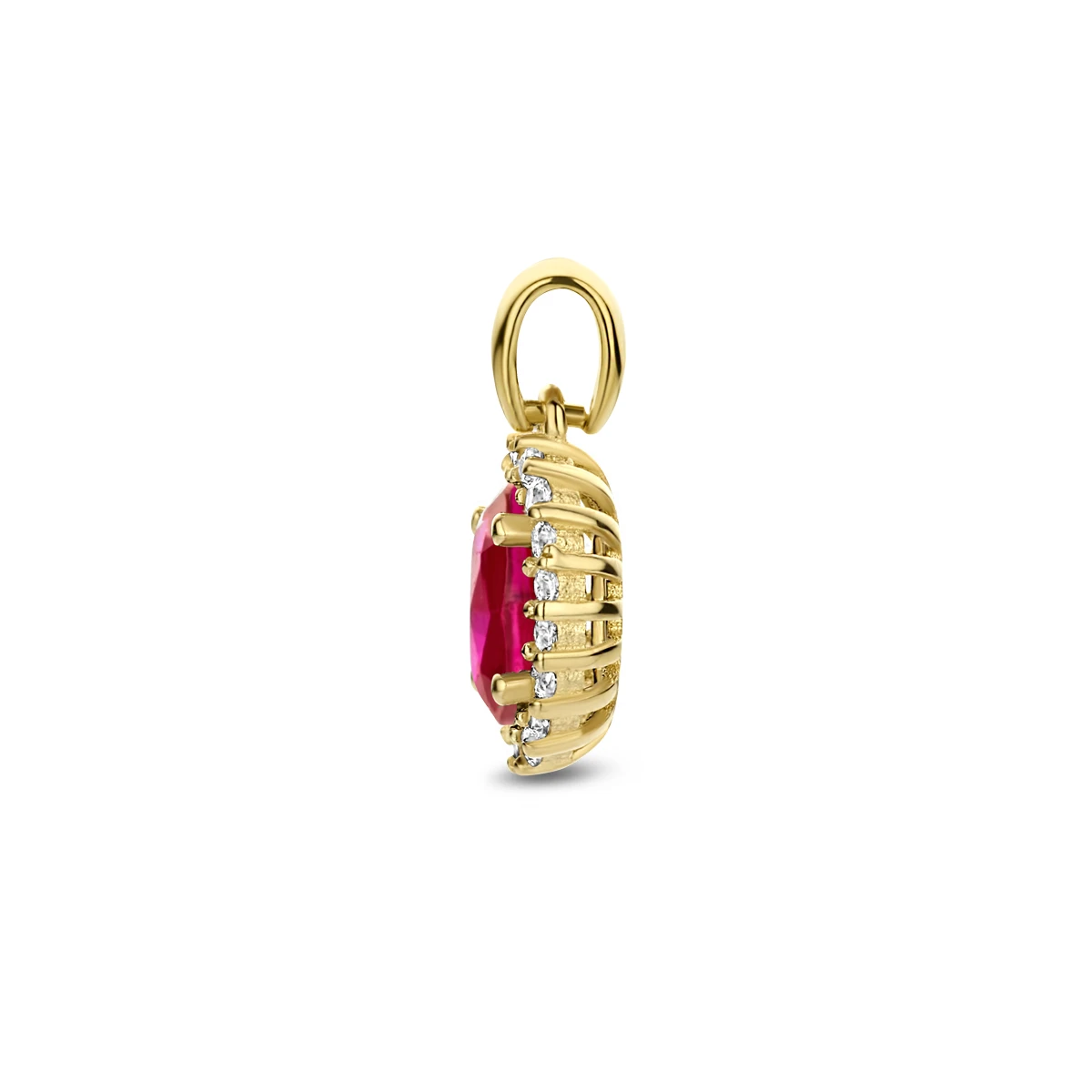 hanger rood en wit zirkonia halo 14K geelgoud
