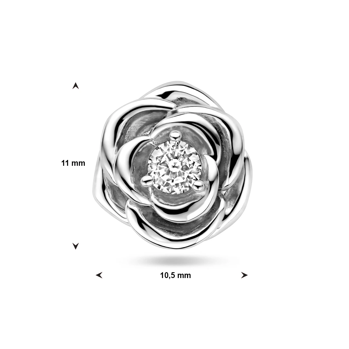 hanger roos zirkonia 11 mm zilver gerhodineerd