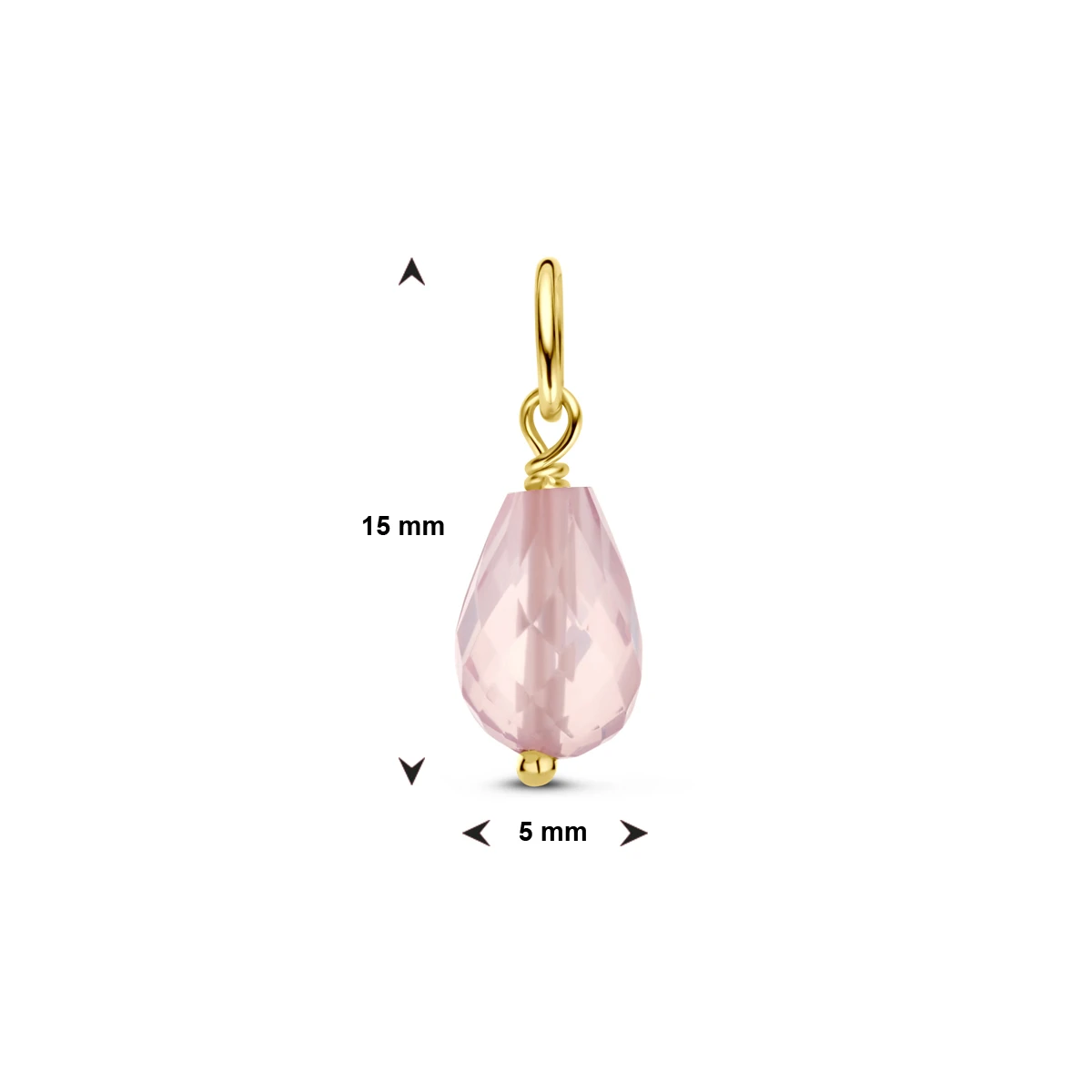 hanger roze kwarts 15 mm 14K geelgoud