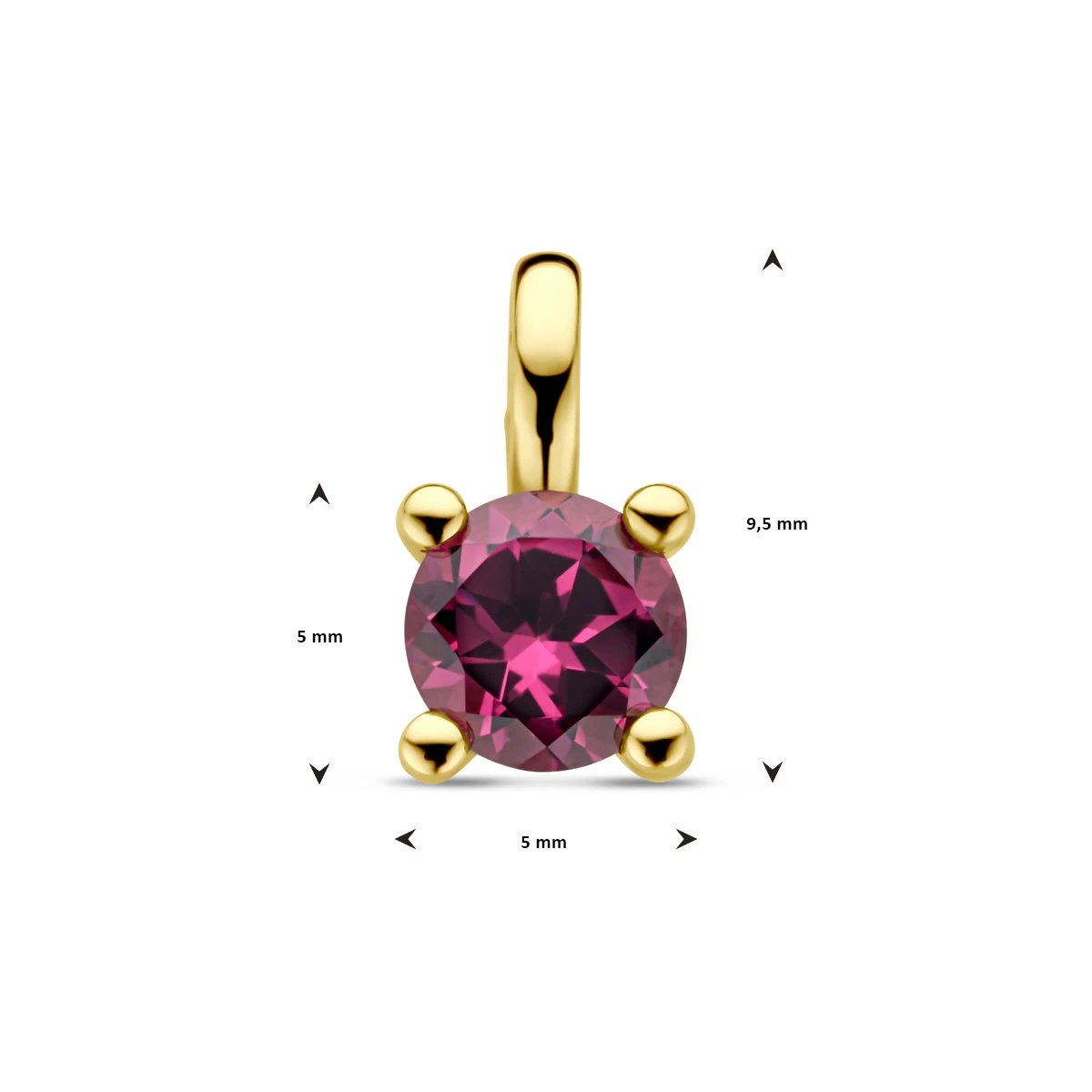 hanger roze rhodoliet 14K geelgoud
