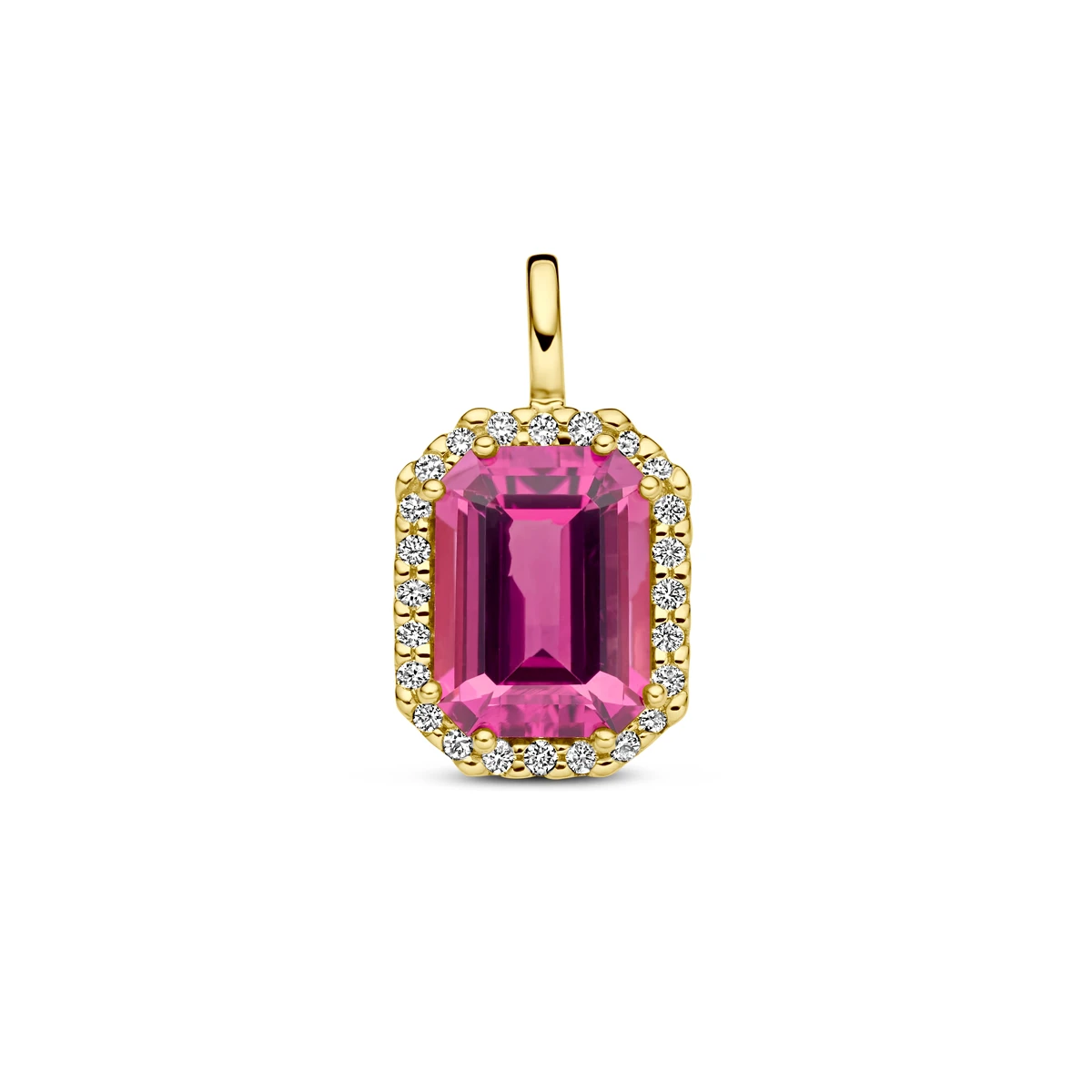 hanger roze toermalijn en diamant 0.10ct h si 14K geelgoud