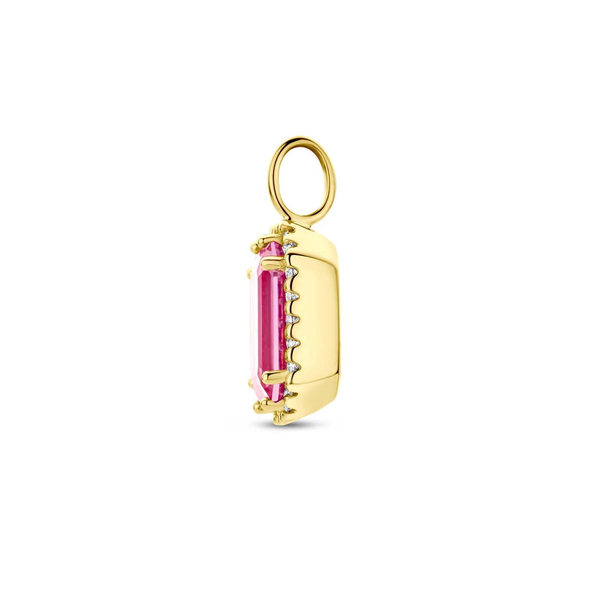 hanger roze toermalijn en diamant 0.10ct h si 14K geelgoud
