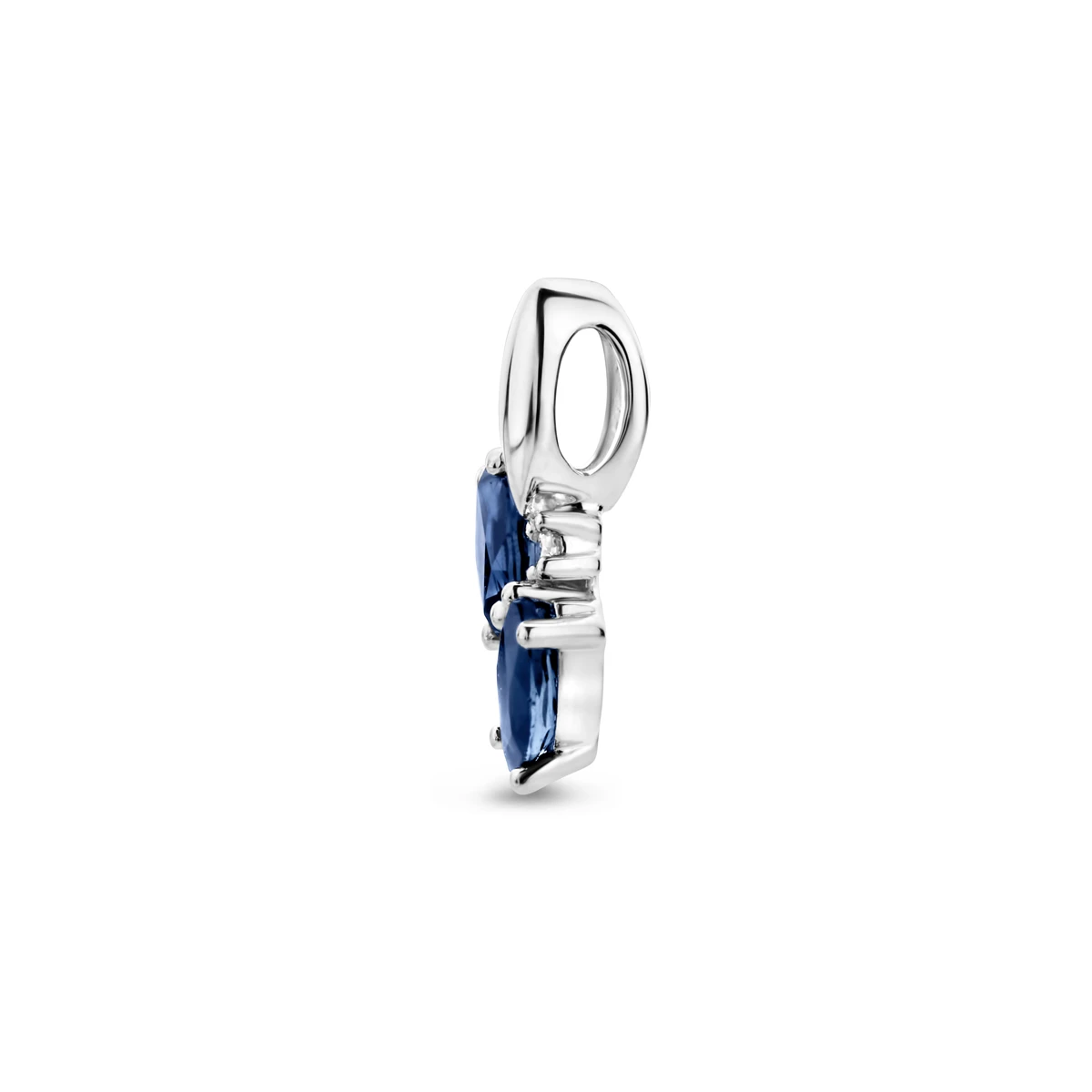 hanger saffier en diamant 0.02ct h p1 13 mm 14K witgoud