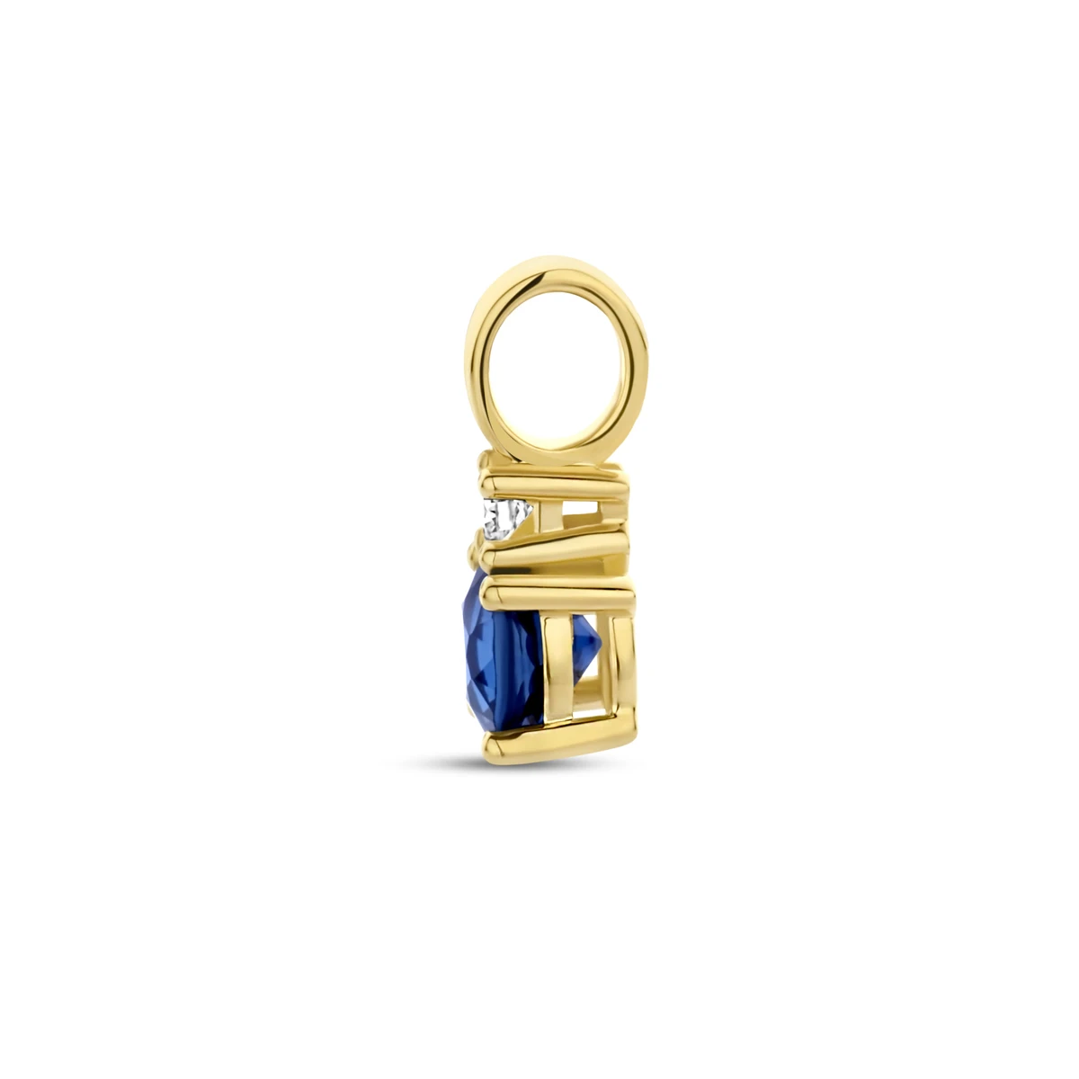 hanger saffier en diamant 0.02ct h p1 14K geelgoud