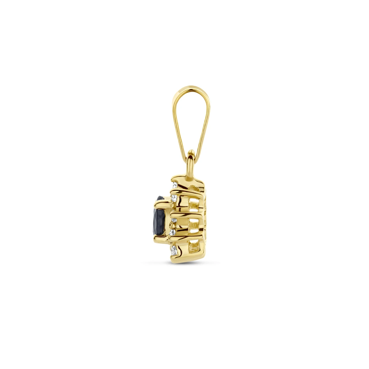 hanger saffier en diamant 0.08 ct halo 10 mm 14K geelgoud