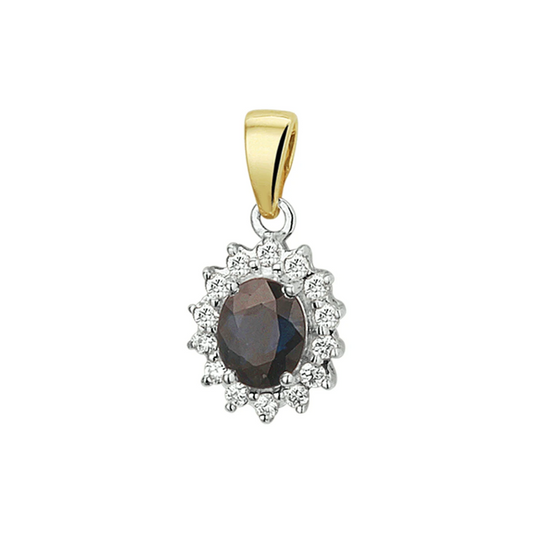 hanger saffier en diamant 0.10ct h si 14K bicolor goud geel/wit