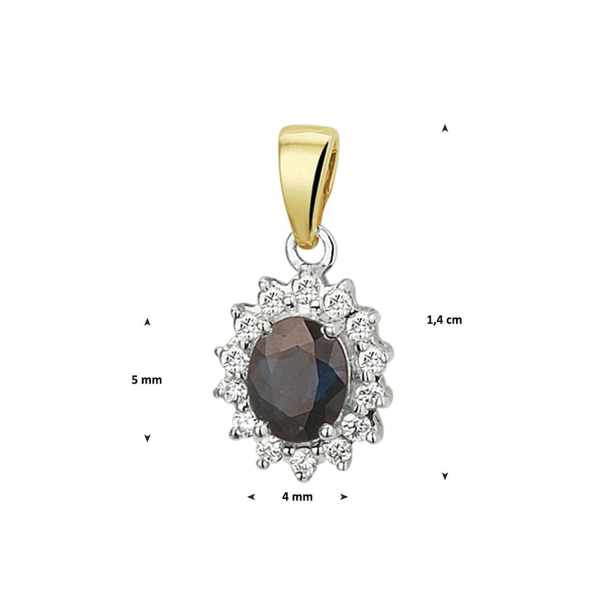 hanger saffier en diamant 0.10ct h si 14K bicolor goud geel/wit
