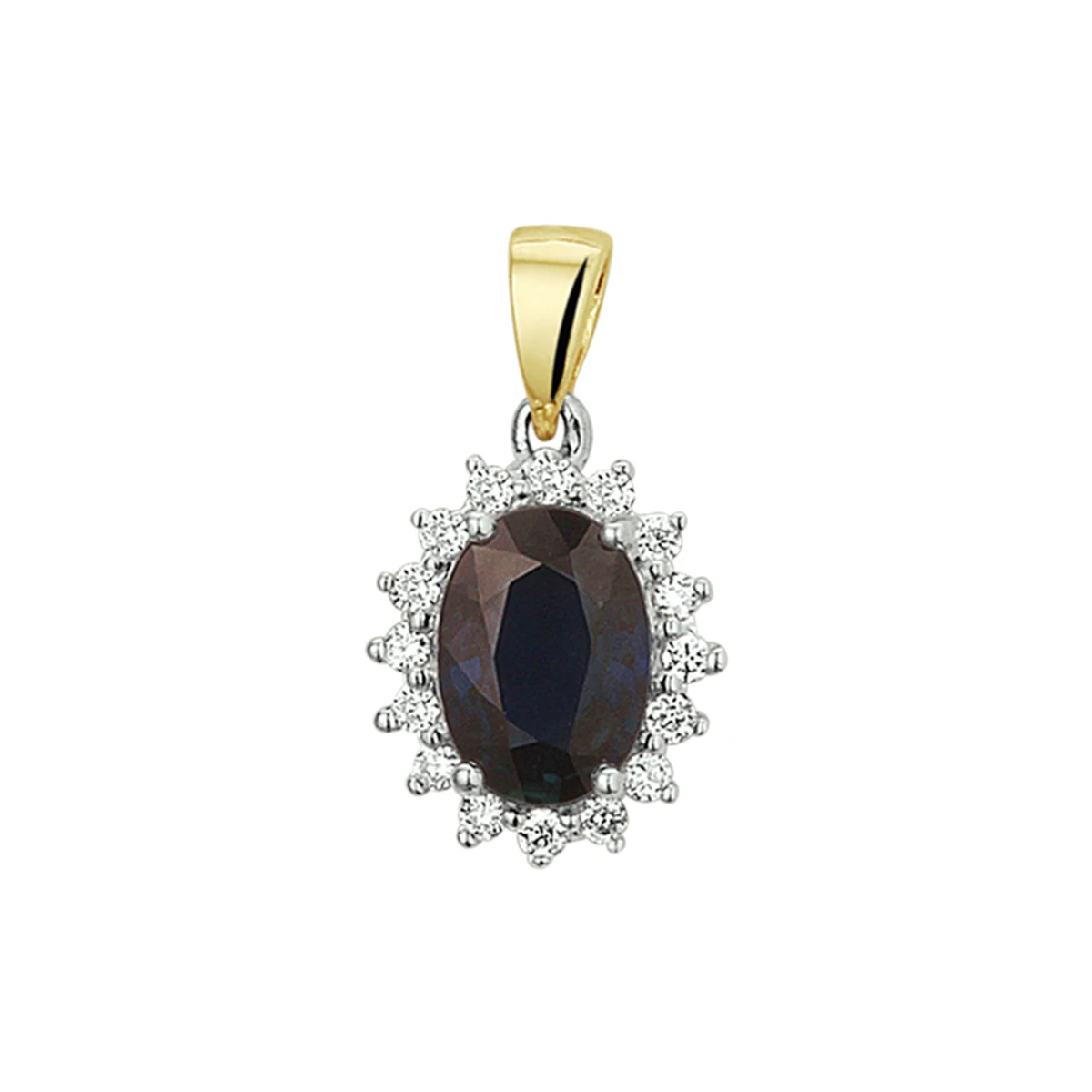hanger saffier en diamant 0.11ct h si 14K bicolor goud geel/wit