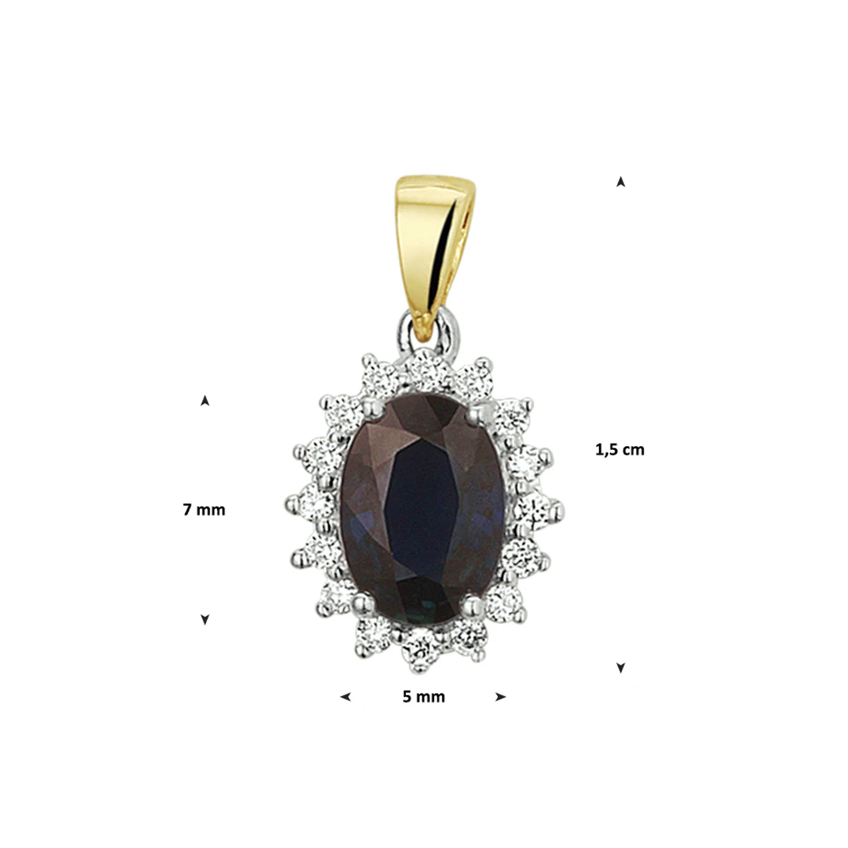 hanger saffier en diamant 0.11ct h si 14K bicolor goud geel/wit