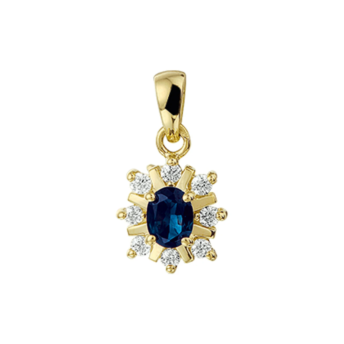 hanger saffier en diamant 0.152 ct halo 17 mm 14K geelgoud