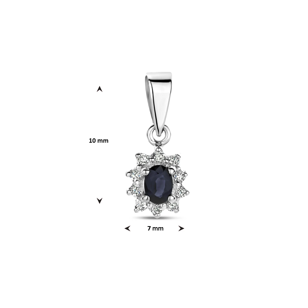 hanger saffier en zirkonia halo 10 mm 14K witgoud