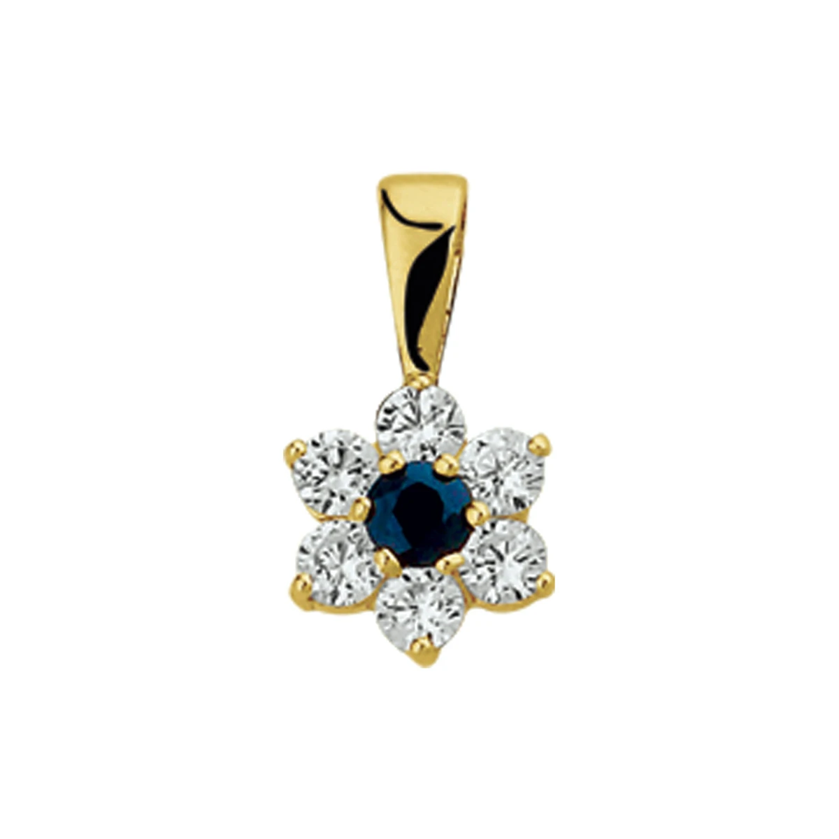 hanger saffier en zirkonia halo 9 mm 14K geelgoud