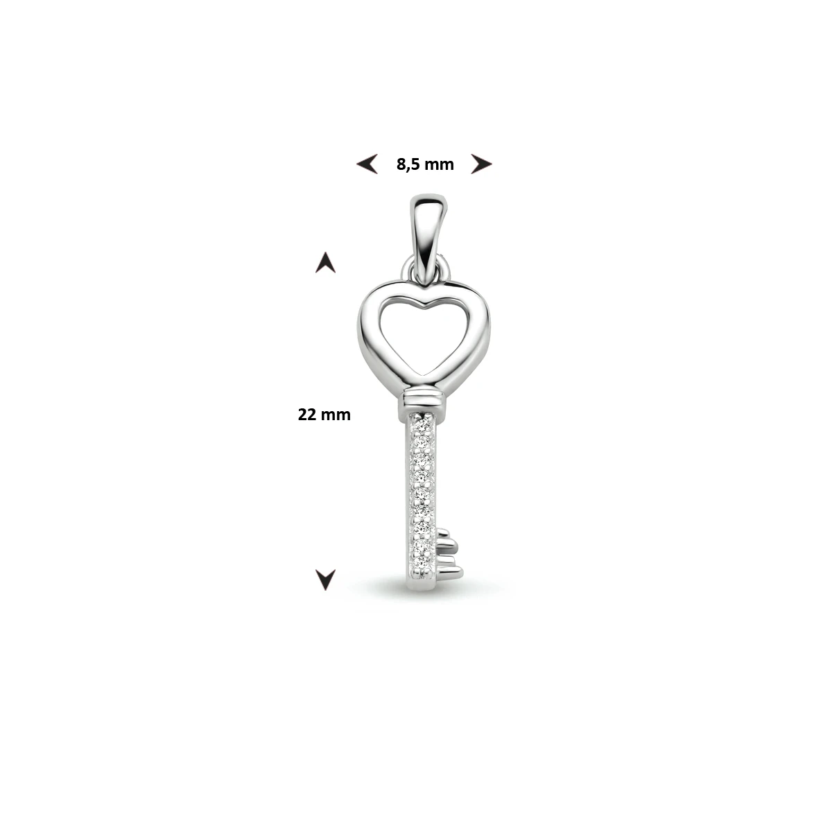 hanger sleutel zirkonia zilver gerhodineerd