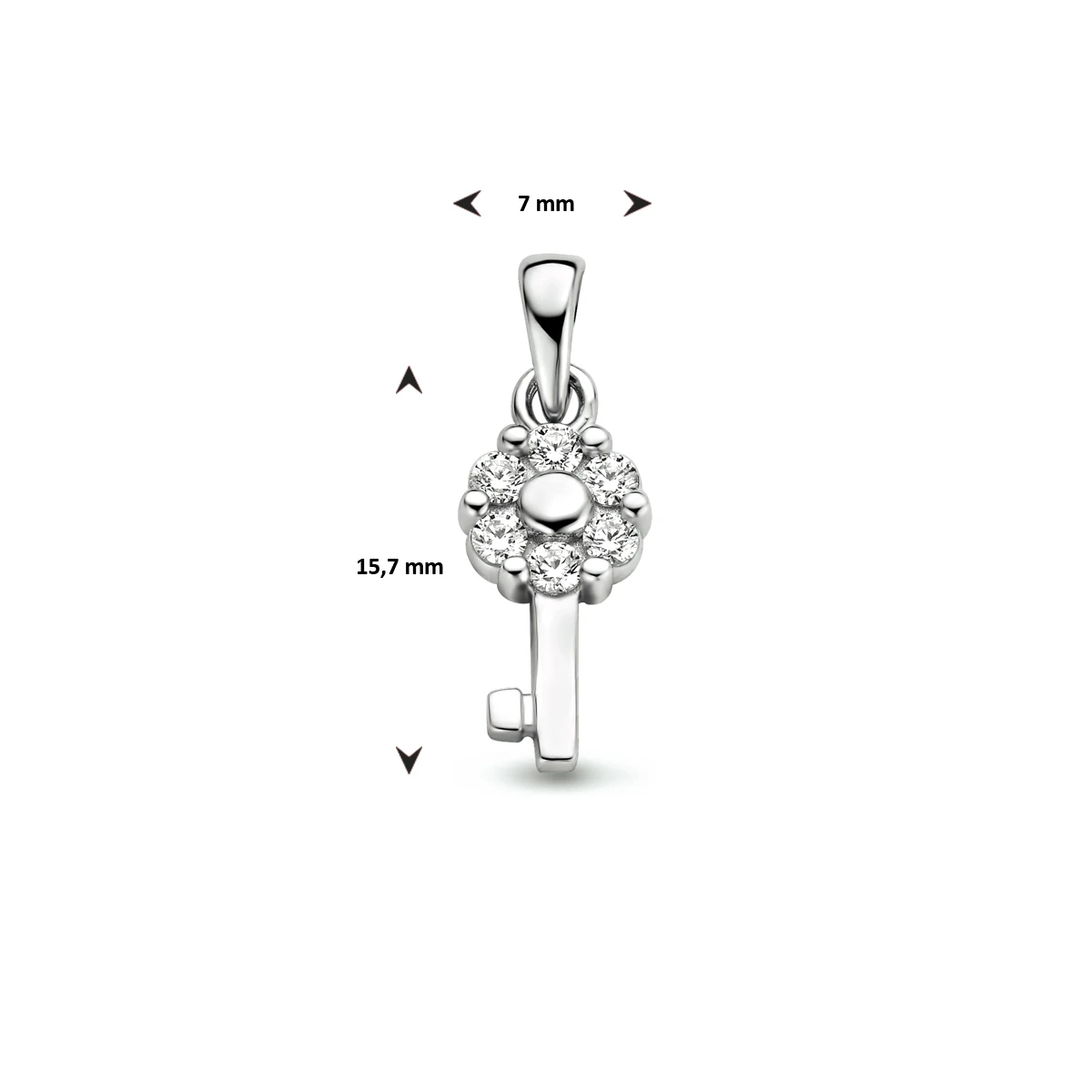 hanger sleutel zirkonia zilver gerhodineerd