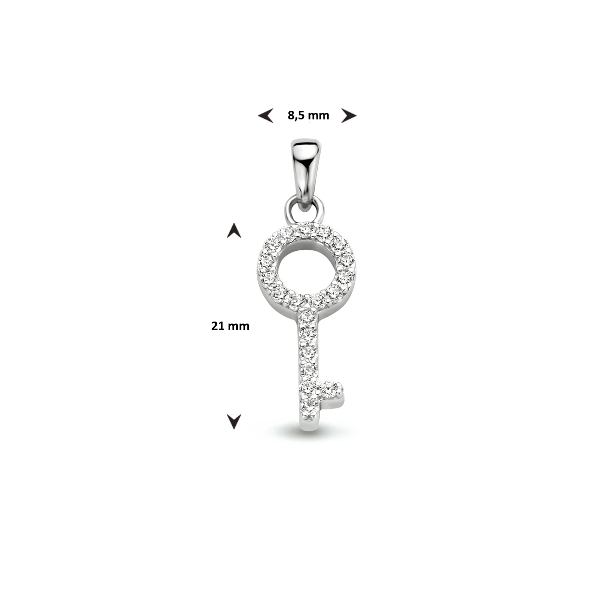 hanger sleutel zirkonia zilver gerhodineerd