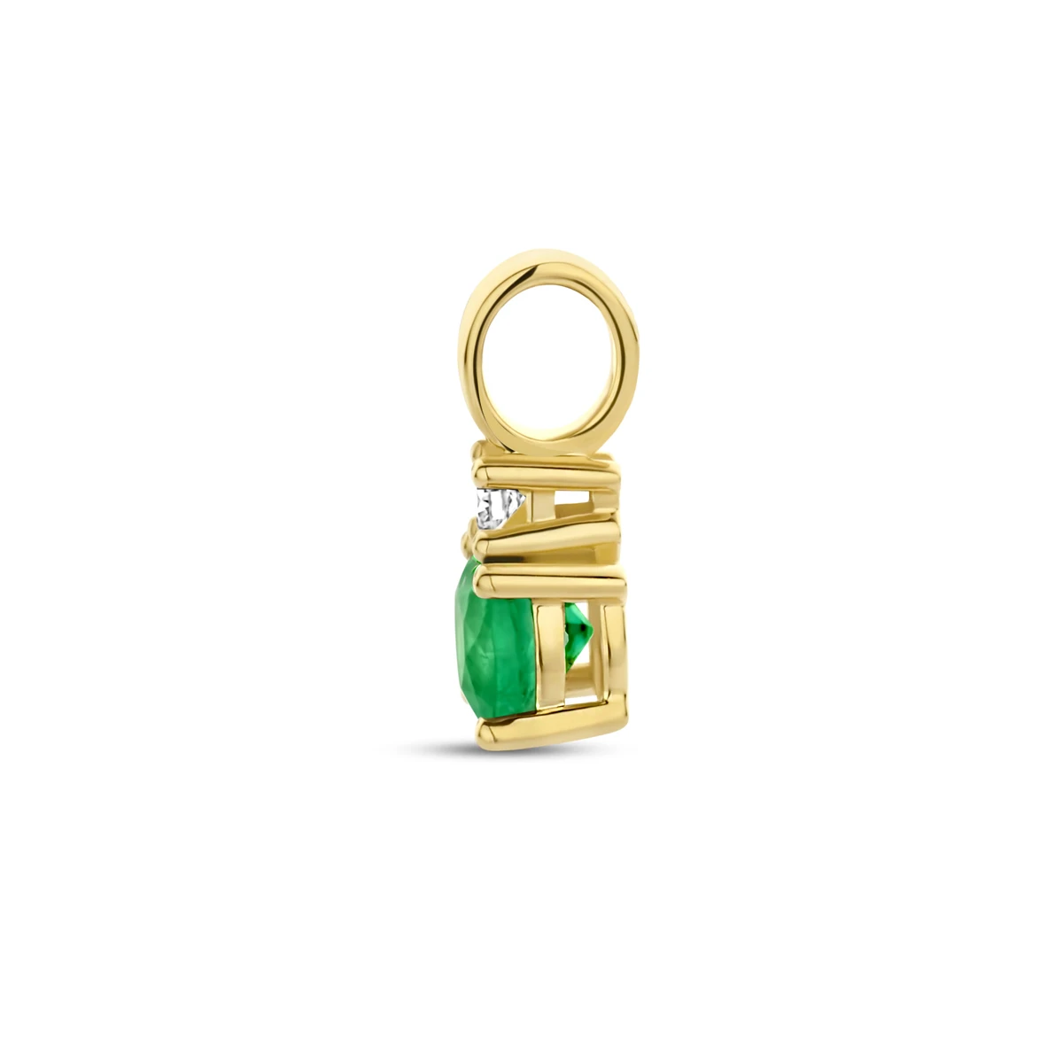 hanger smaragd en diamant 0.02ct h p1 14K geelgoud