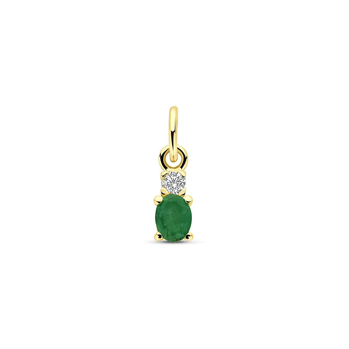 hanger smaragd en zirkonia 12 mm 14K geelgoud