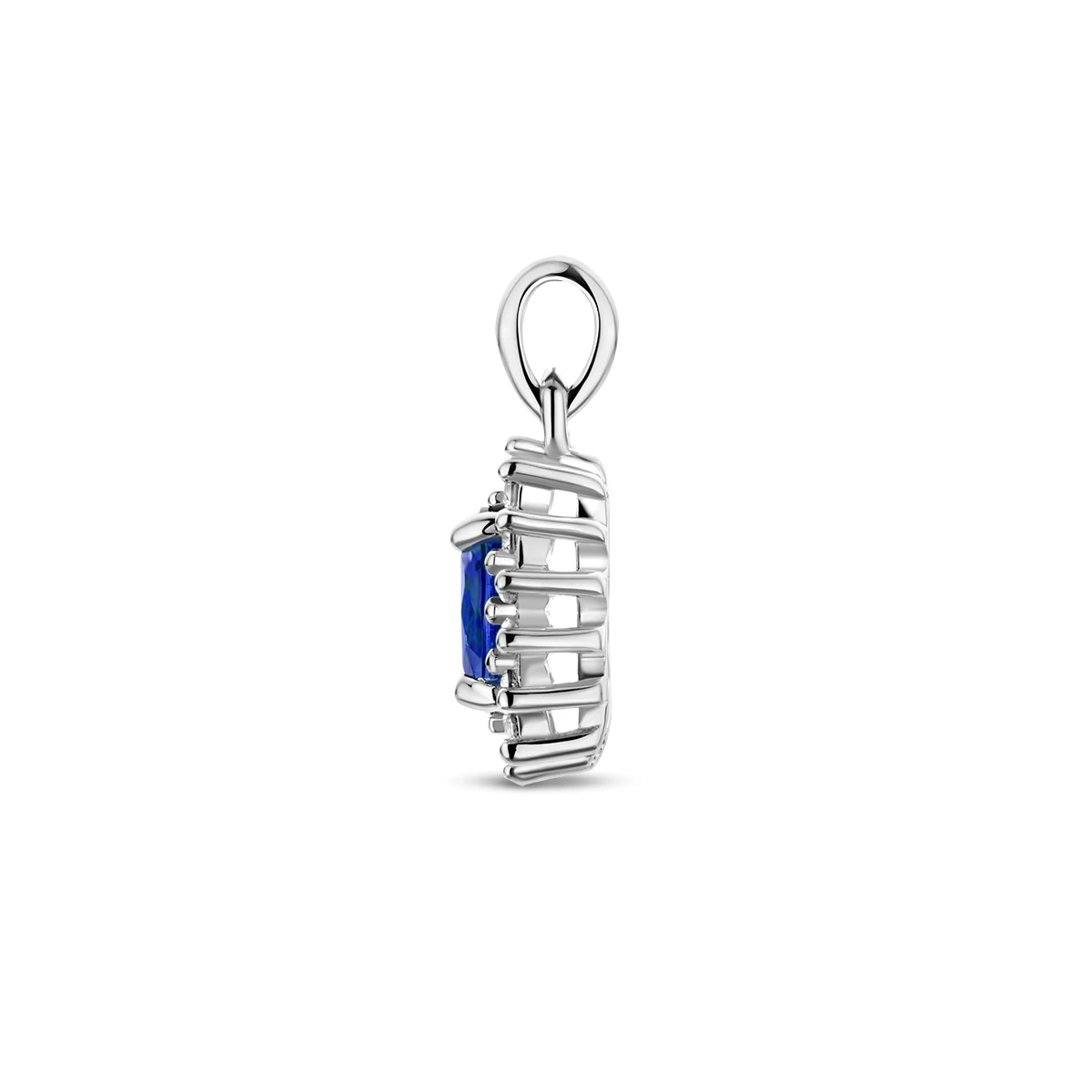 hanger synth. saffier en zirkonia halo zilver gerhodineerd