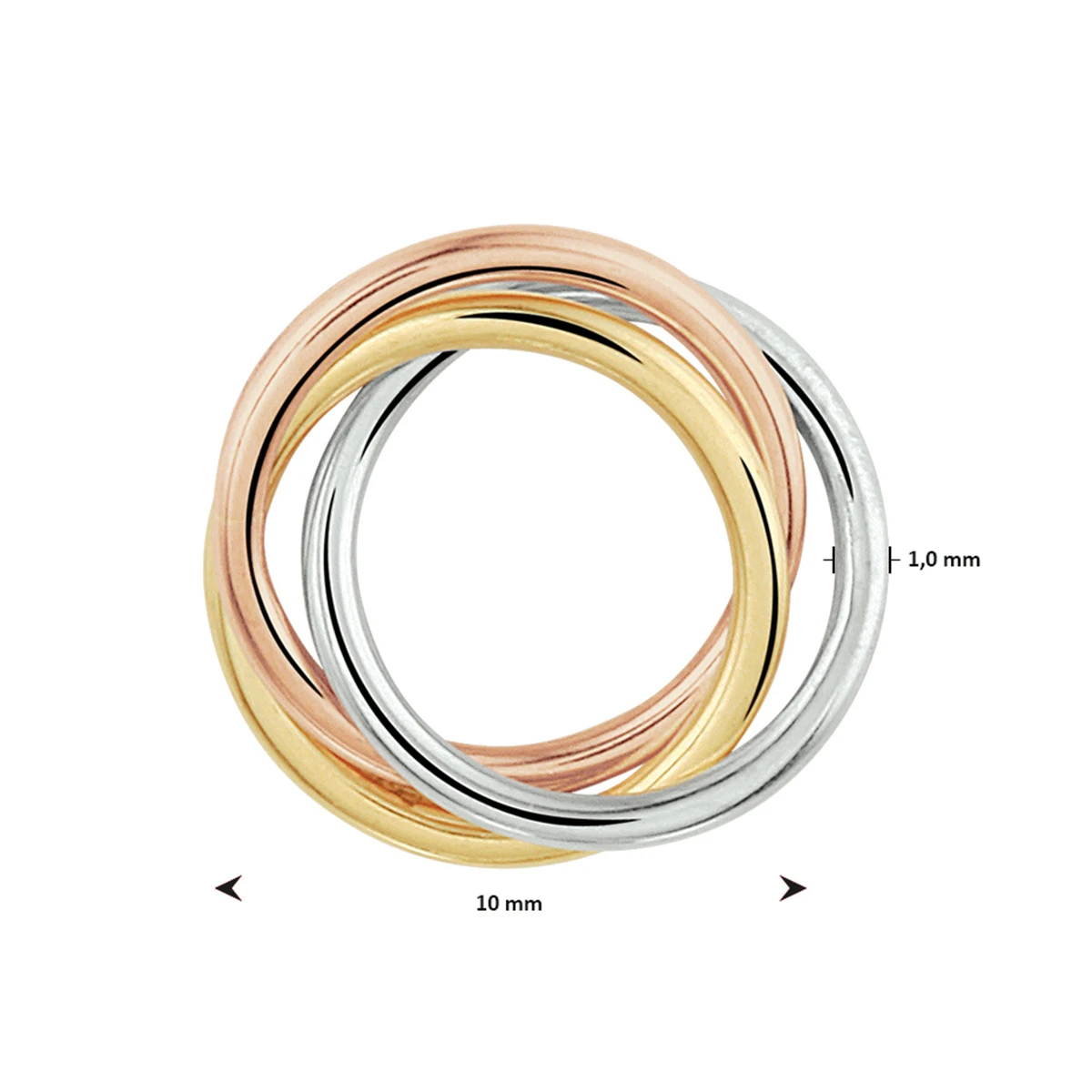 hanger tricolor 10 mm 14K tricolor goud