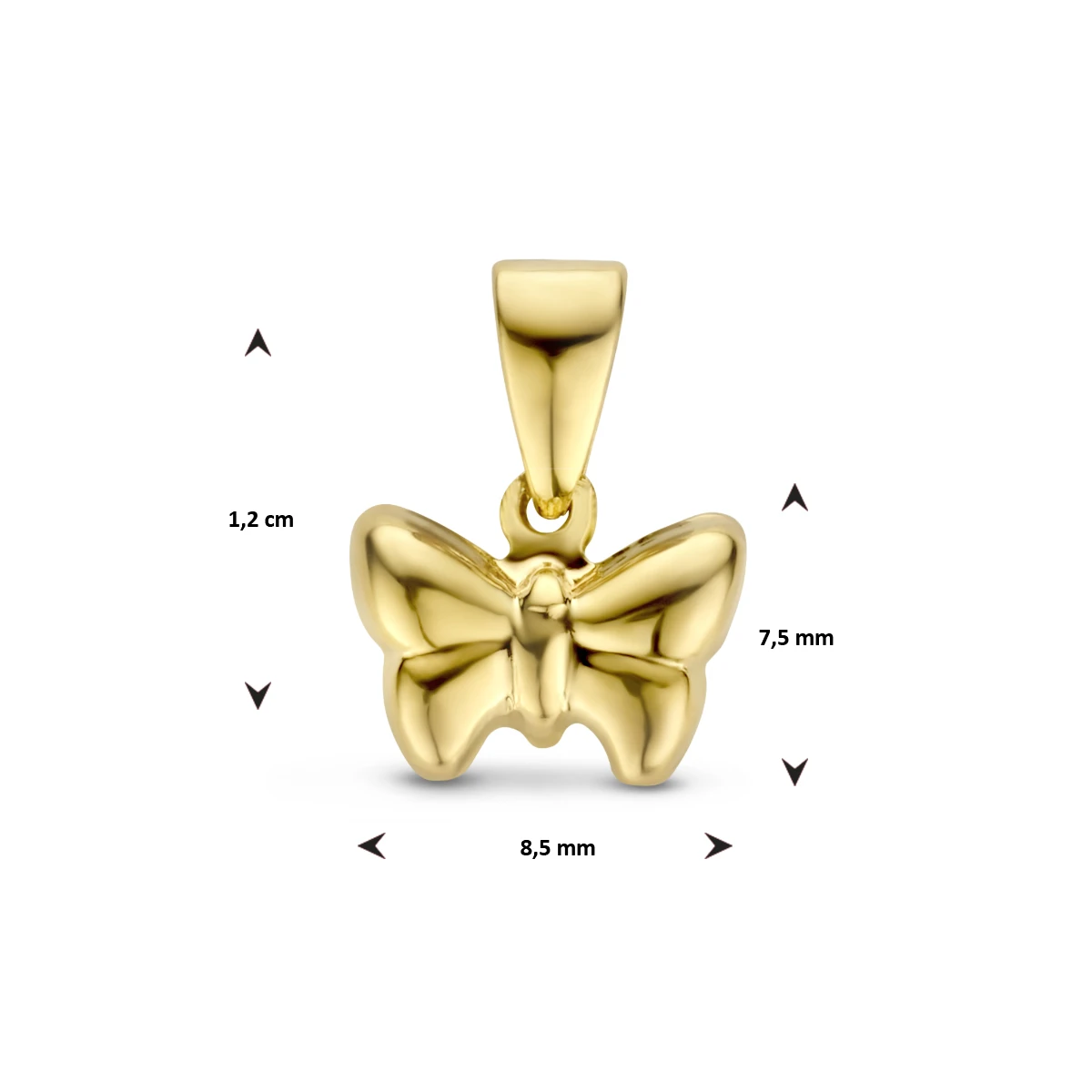hanger vlinder 12 mm 14K geelgoud