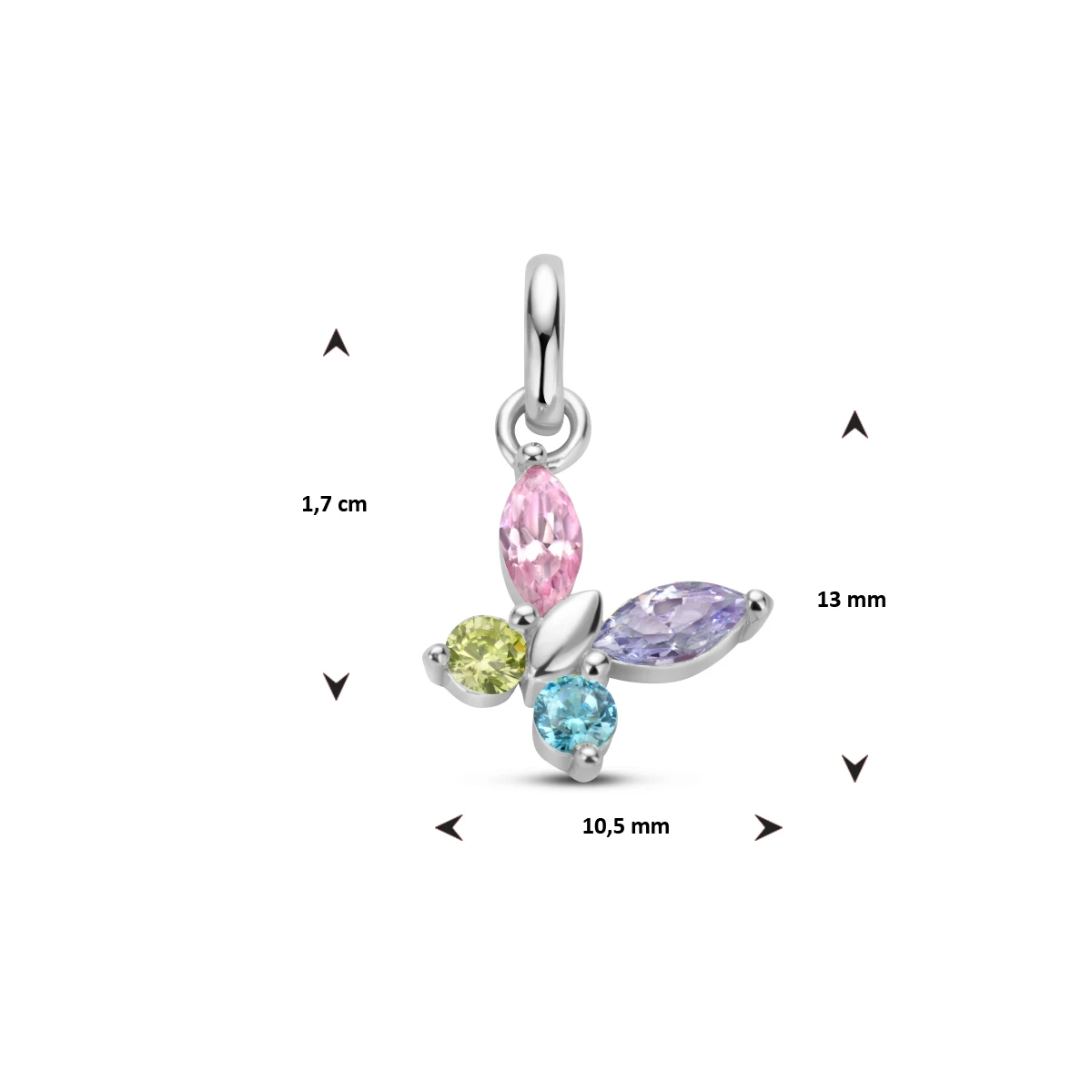 hanger vlinder meerdere kleuren zirkonia zilver gerhodineerd