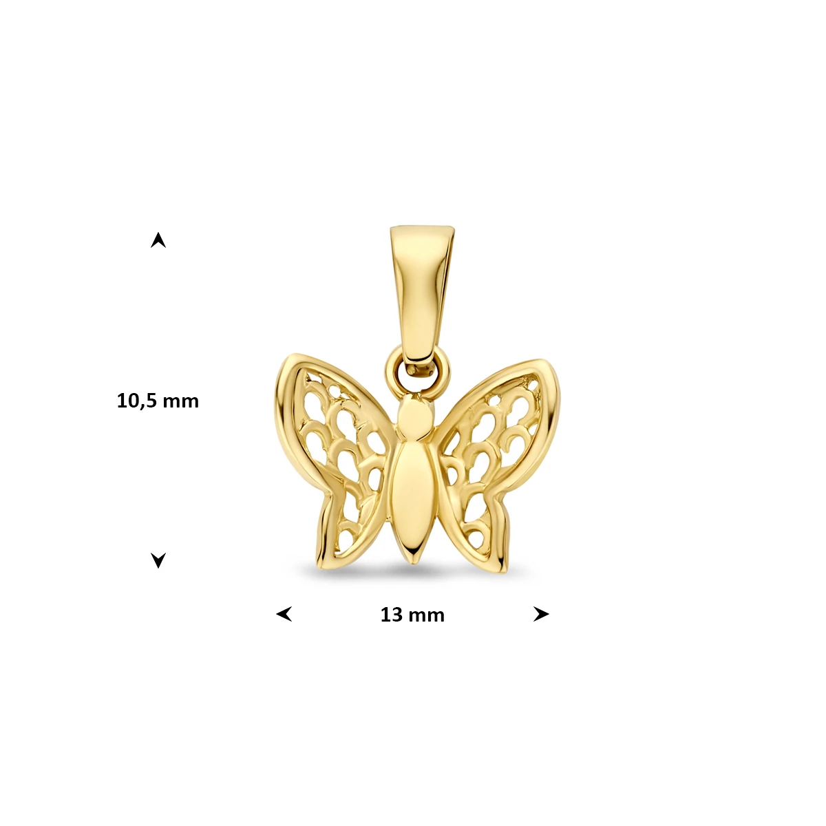 hanger vlinder poli/mat 10,5 mm 14K geelgoud