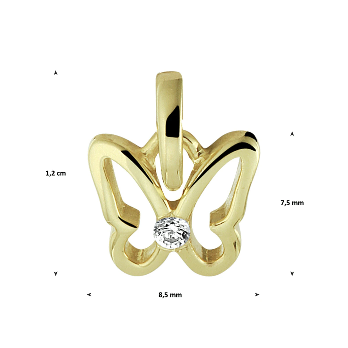 hanger vlinder zirkonia 12 mm 14K geelgoud