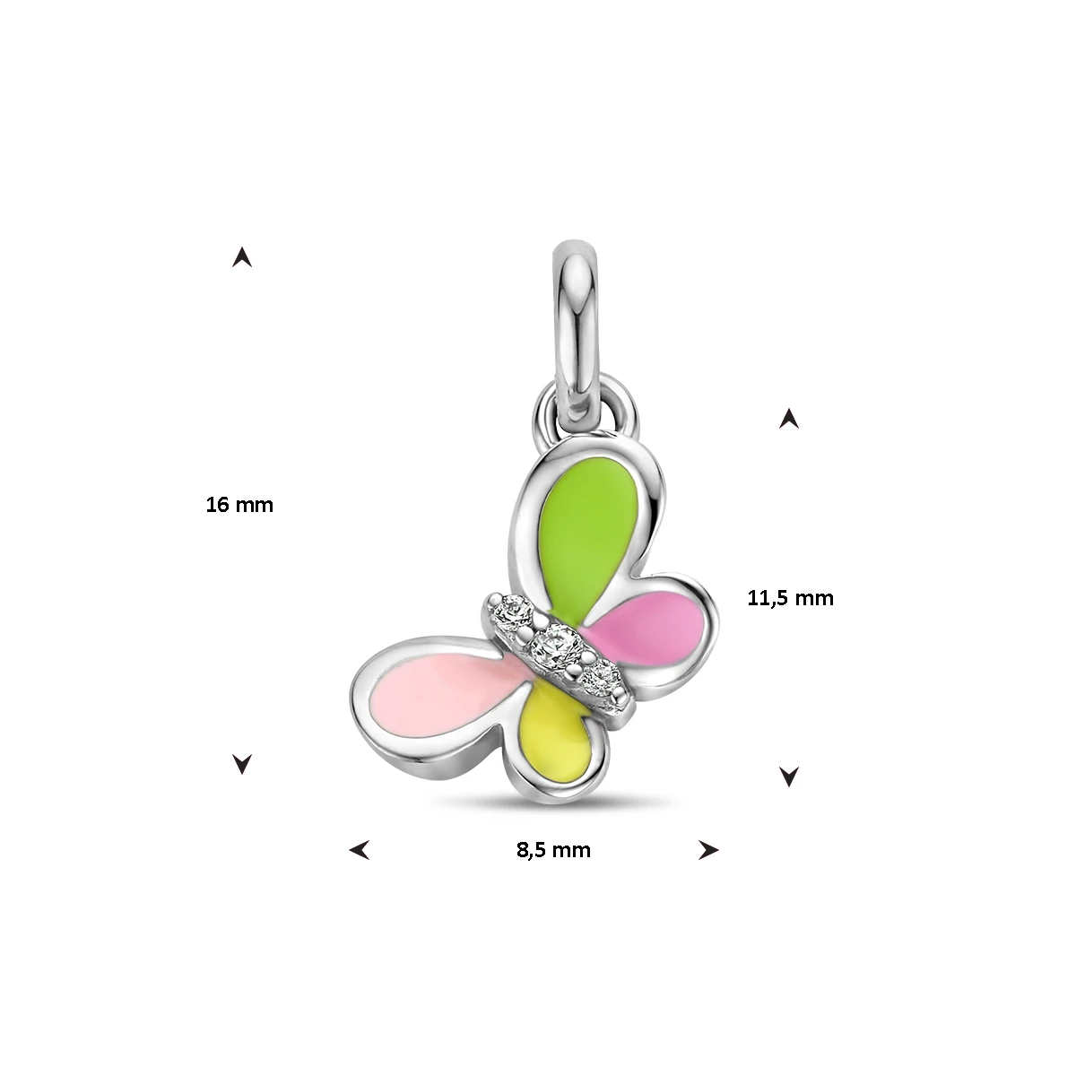 hanger vlinder zirkonia emaille zilver gerhodineerd