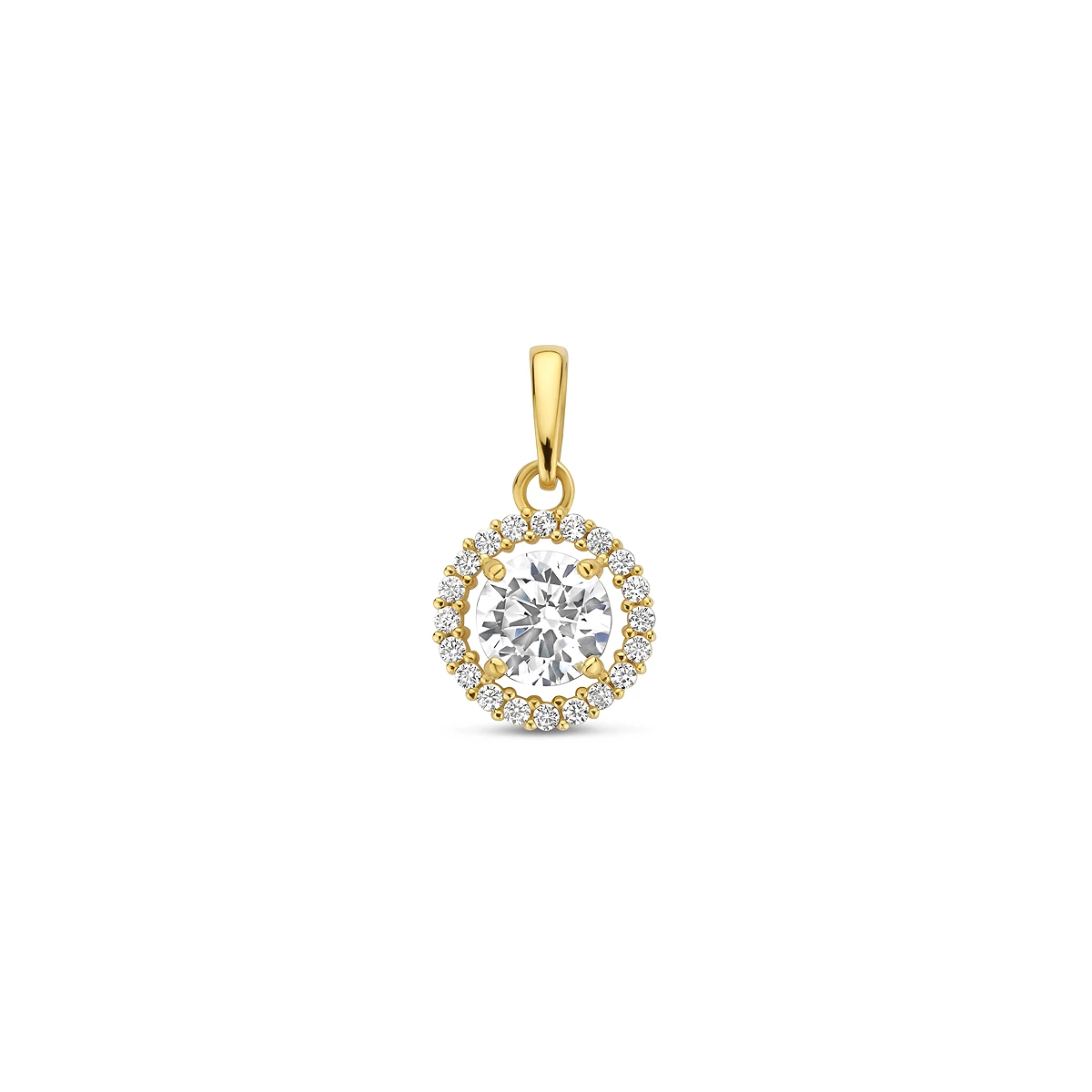 hanger zirkonia halo 14K geelgoud