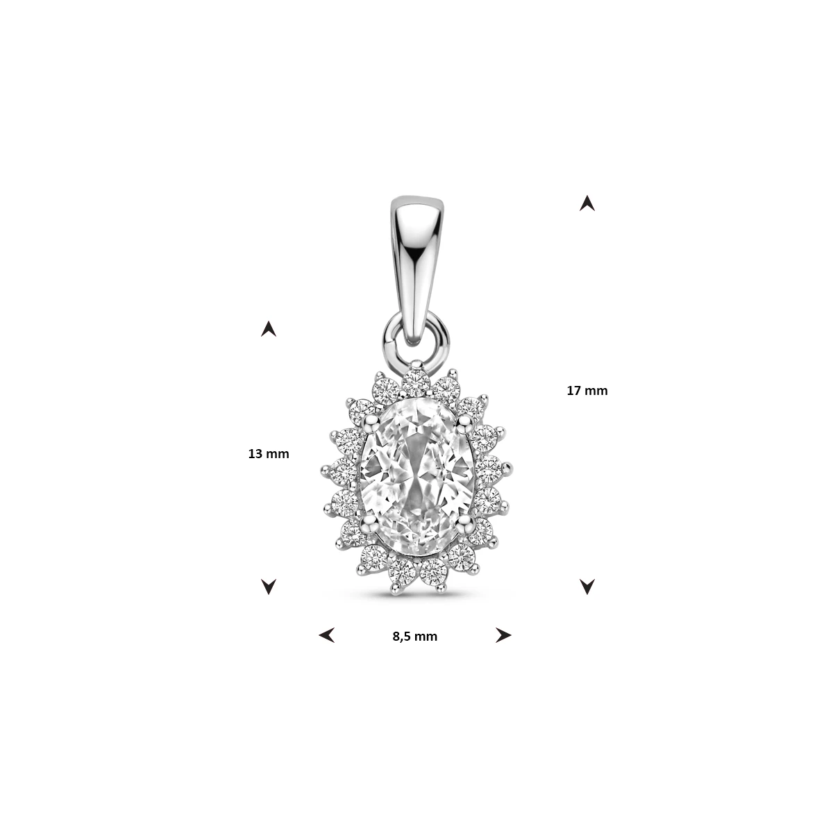 hanger zirkonia 17 mm zilver gerhodineerd