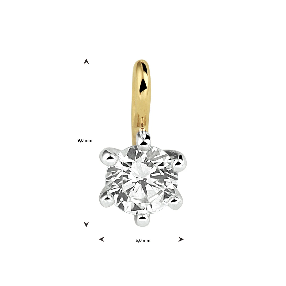 hanger zirkonia 9 mm 14K bicolor goud geel/wit