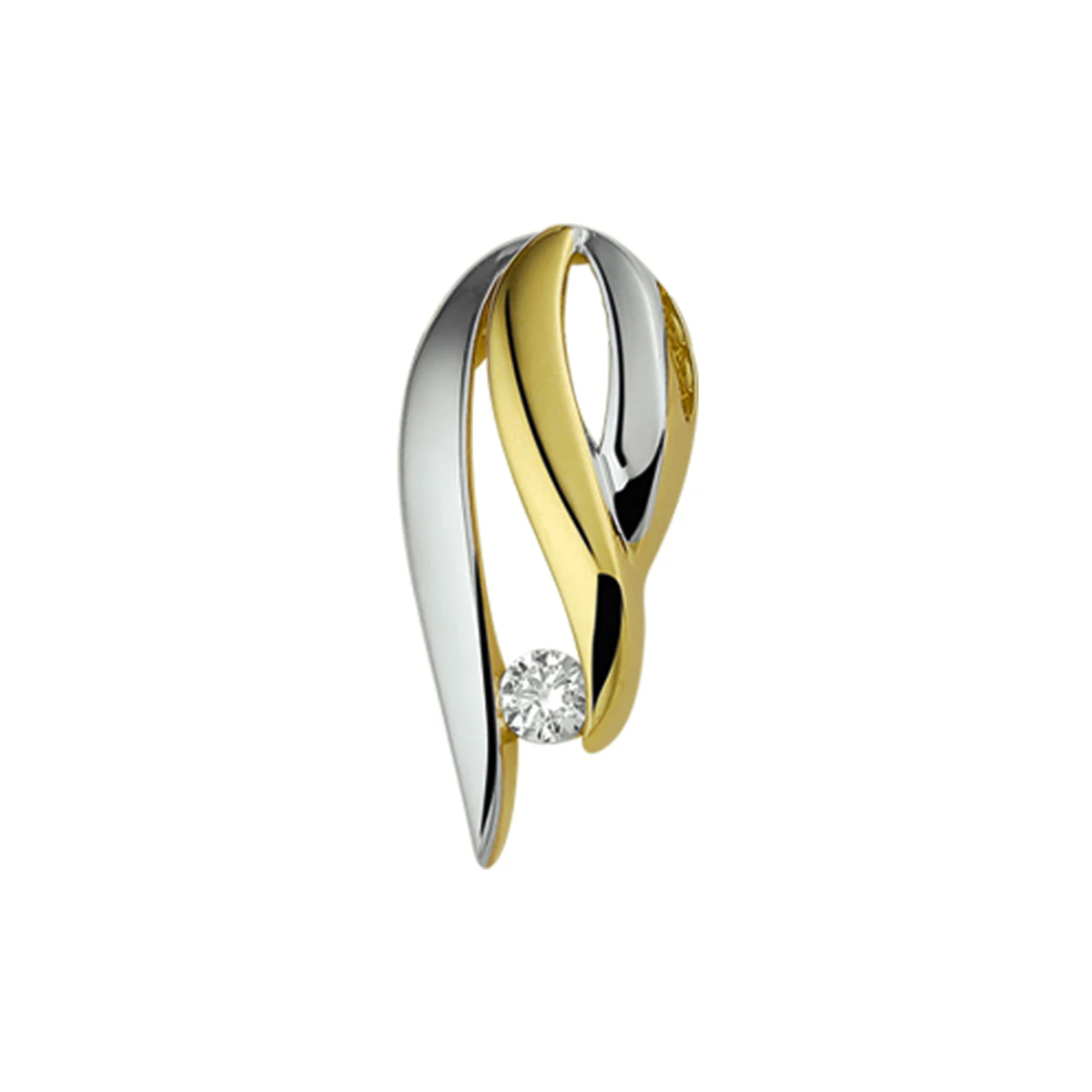 hanger zirkonia bicolor gestift 14K geelgoud