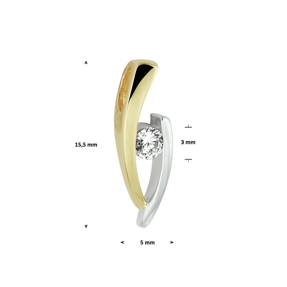 hanger zirkonia bicolor gestift 14K geelgoud
