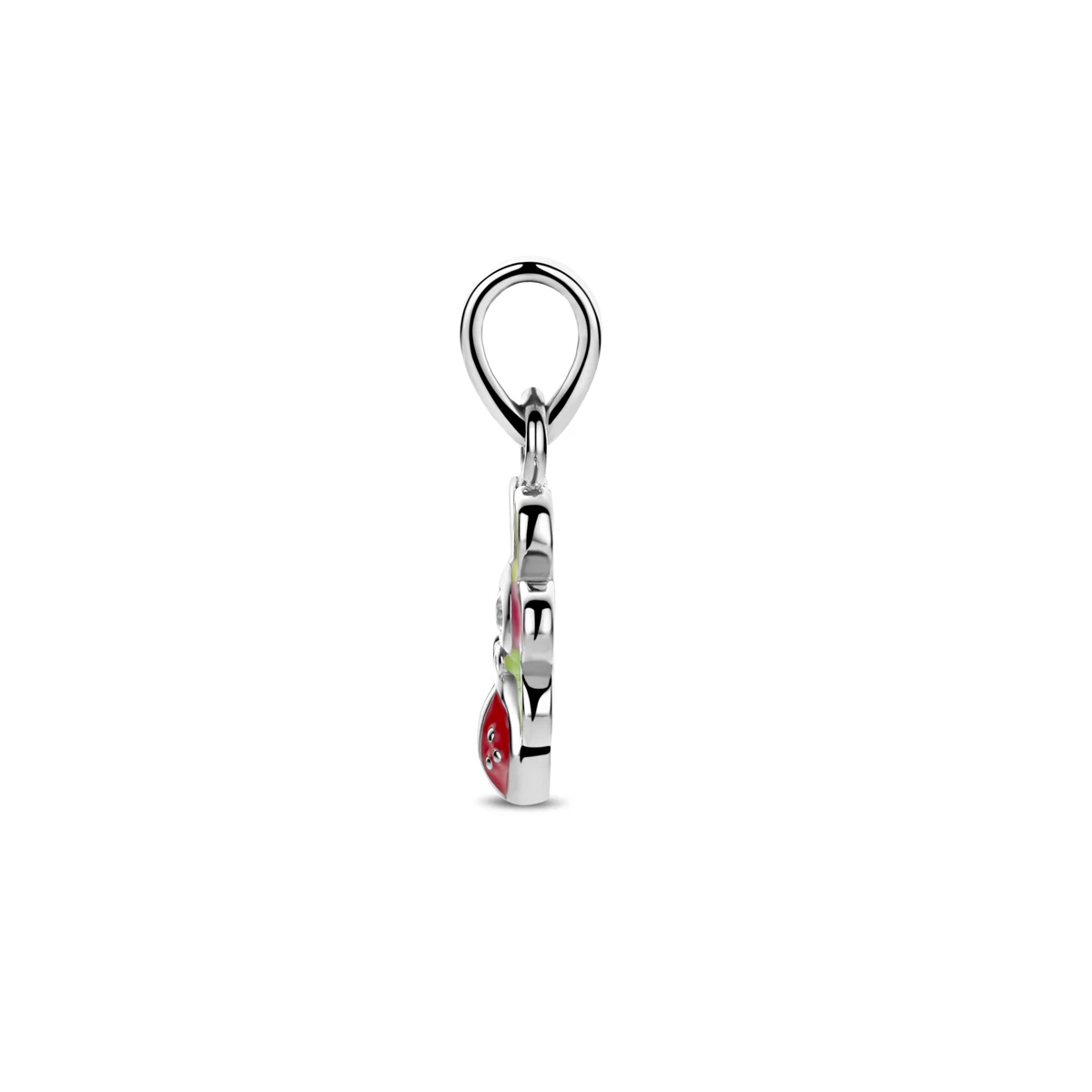 hanger zirkonia emaille bloem en lieveheersbeestje 16 mm zilver gerhodineerd