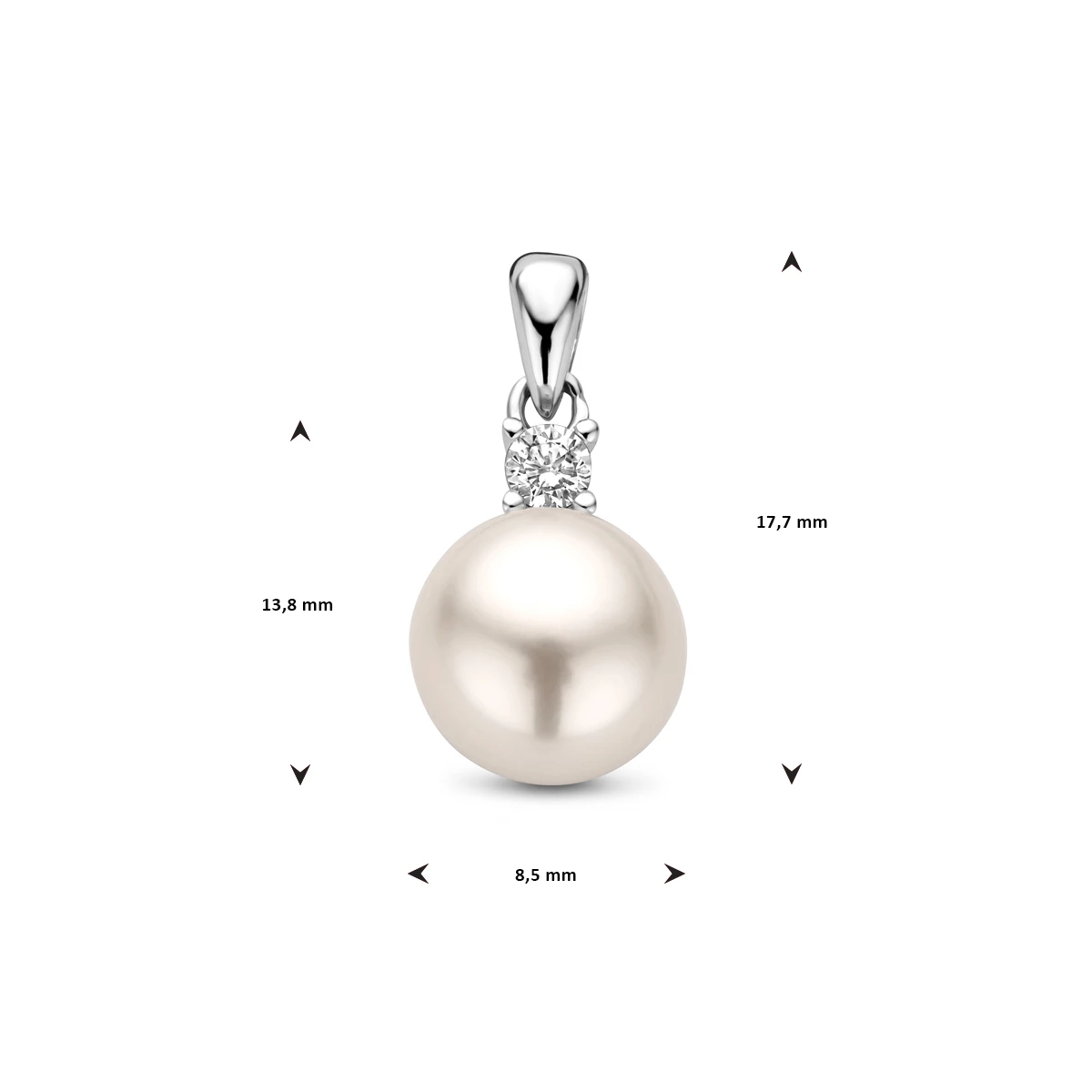 hanger zirkonia en parel zilver gerhodineerd