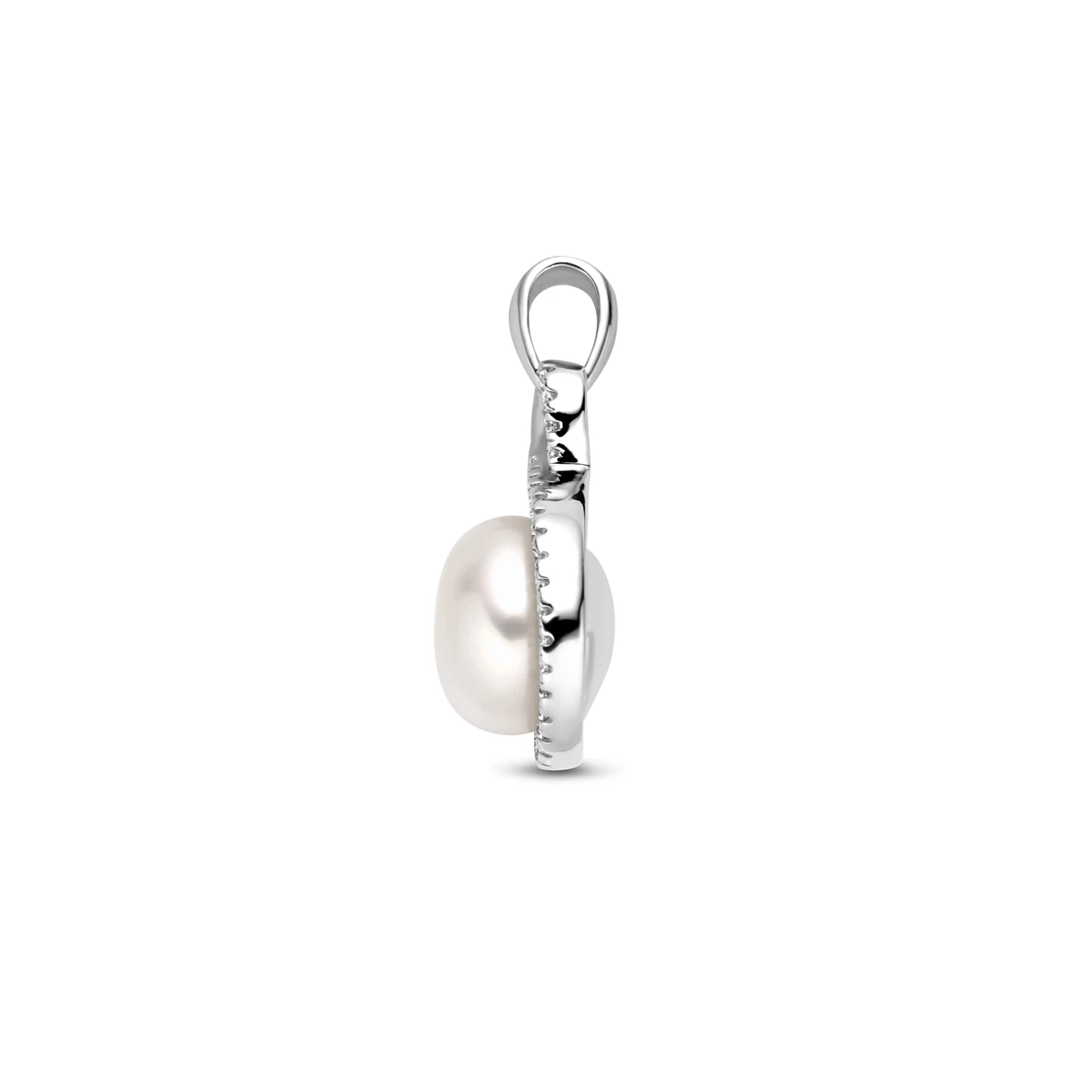 hanger zirkonia en parel zilver gerhodineerd
