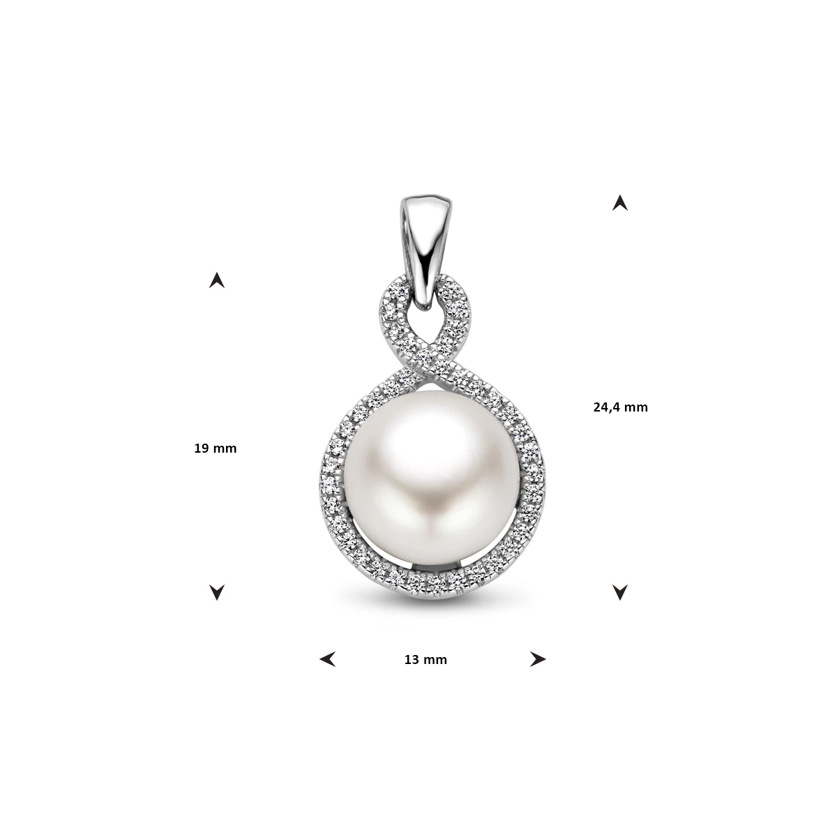 hanger zirkonia en parel zilver gerhodineerd