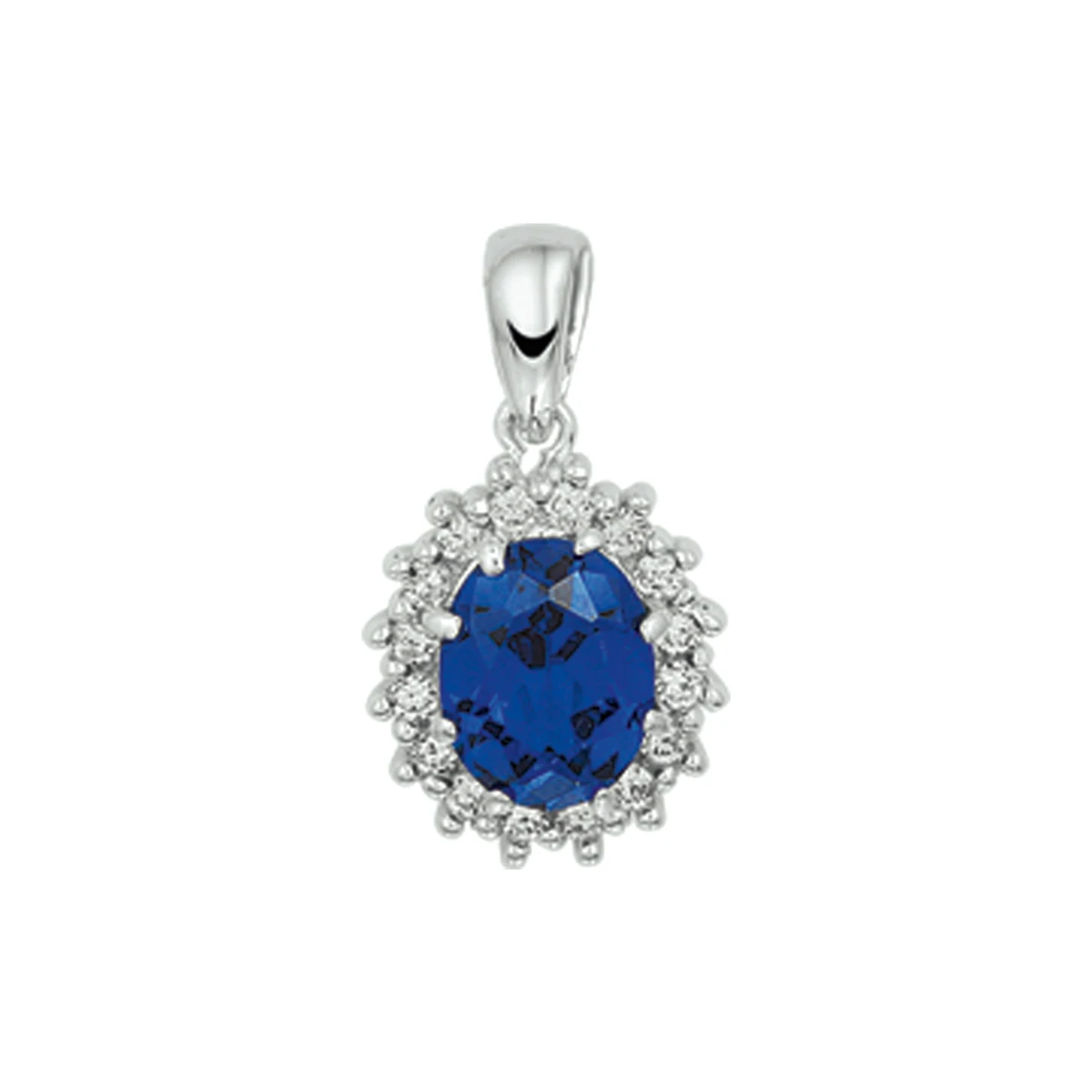 hanger zirkonia en synthetische saffier halo zilver gerhodineerd