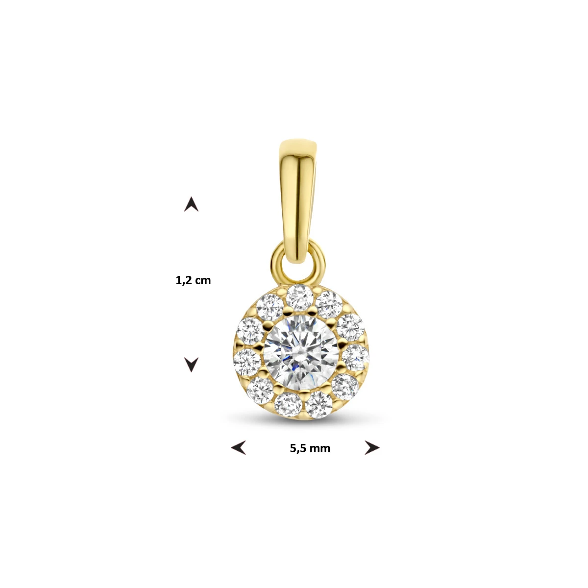 hanger zirkonia halo 12 mm 14K geelgoud
