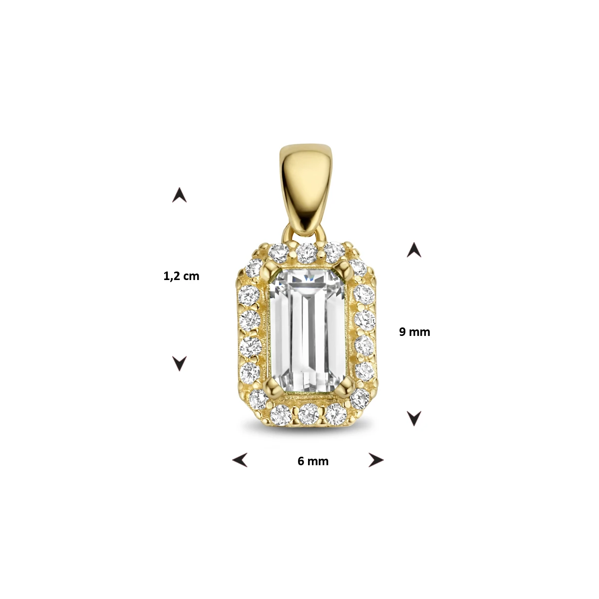hanger zirkonia halo 12 mm 14K geelgoud