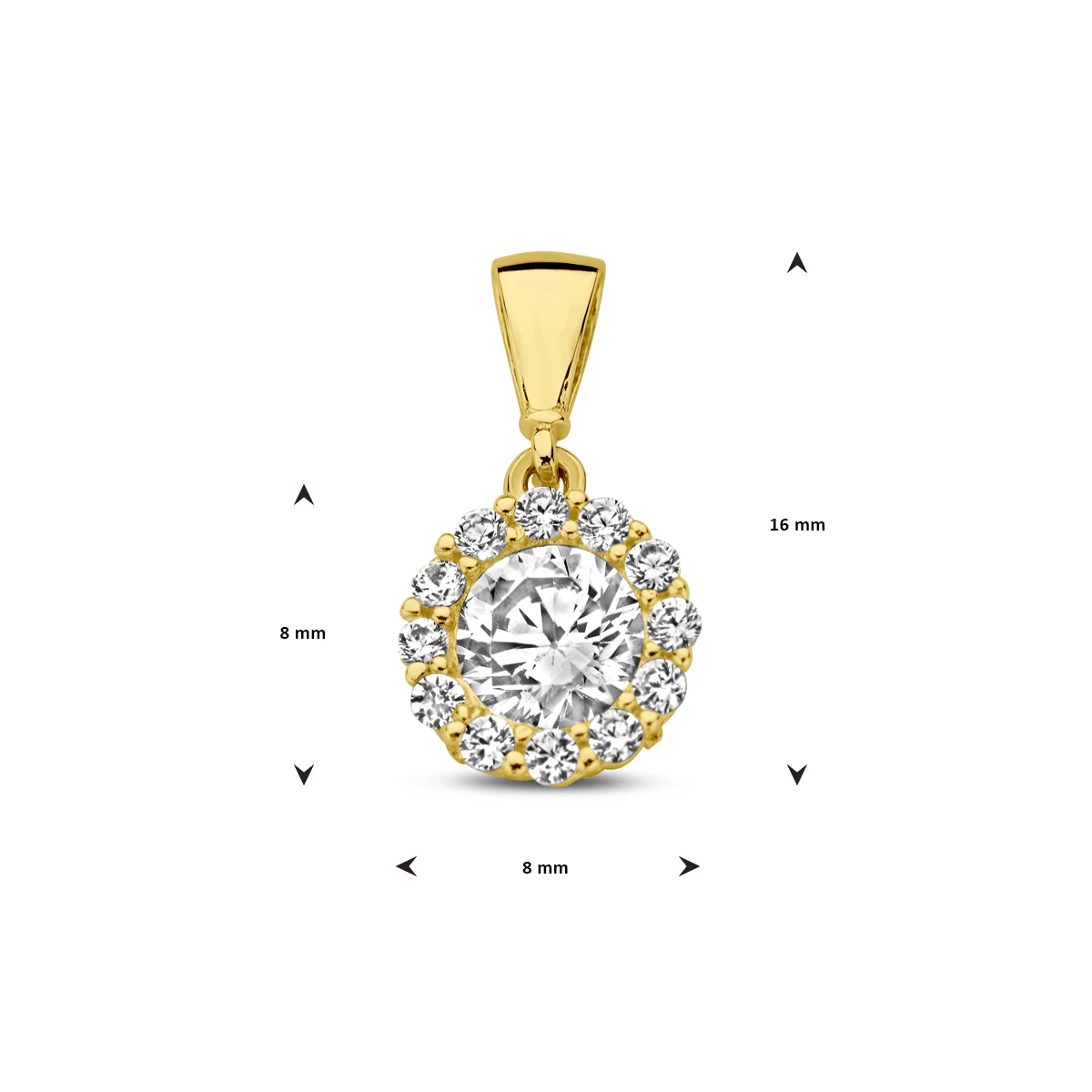 hanger zirkonia halo 14K geelgoud