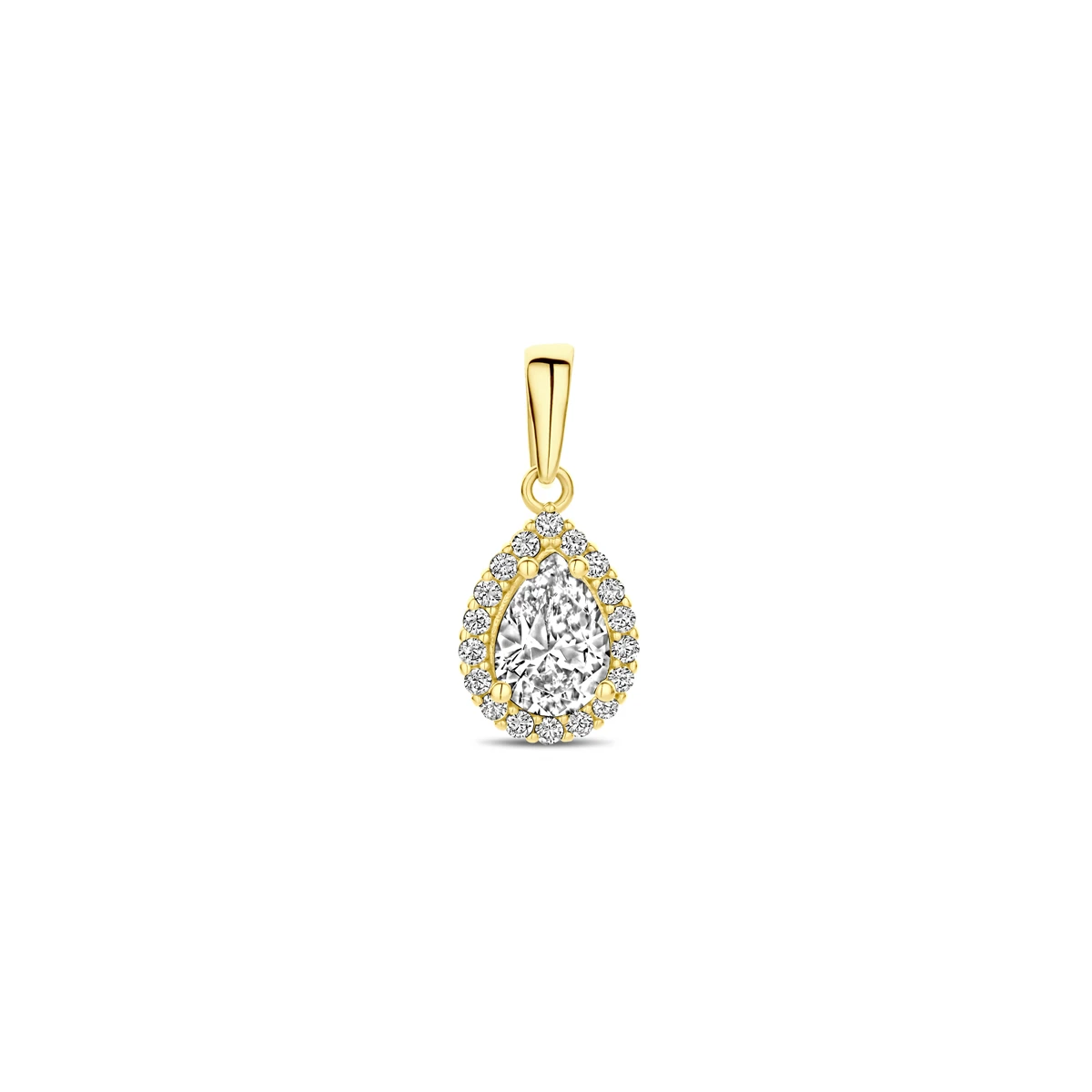 hanger zirkonia halo 16,5 mm 14K geelgoud
