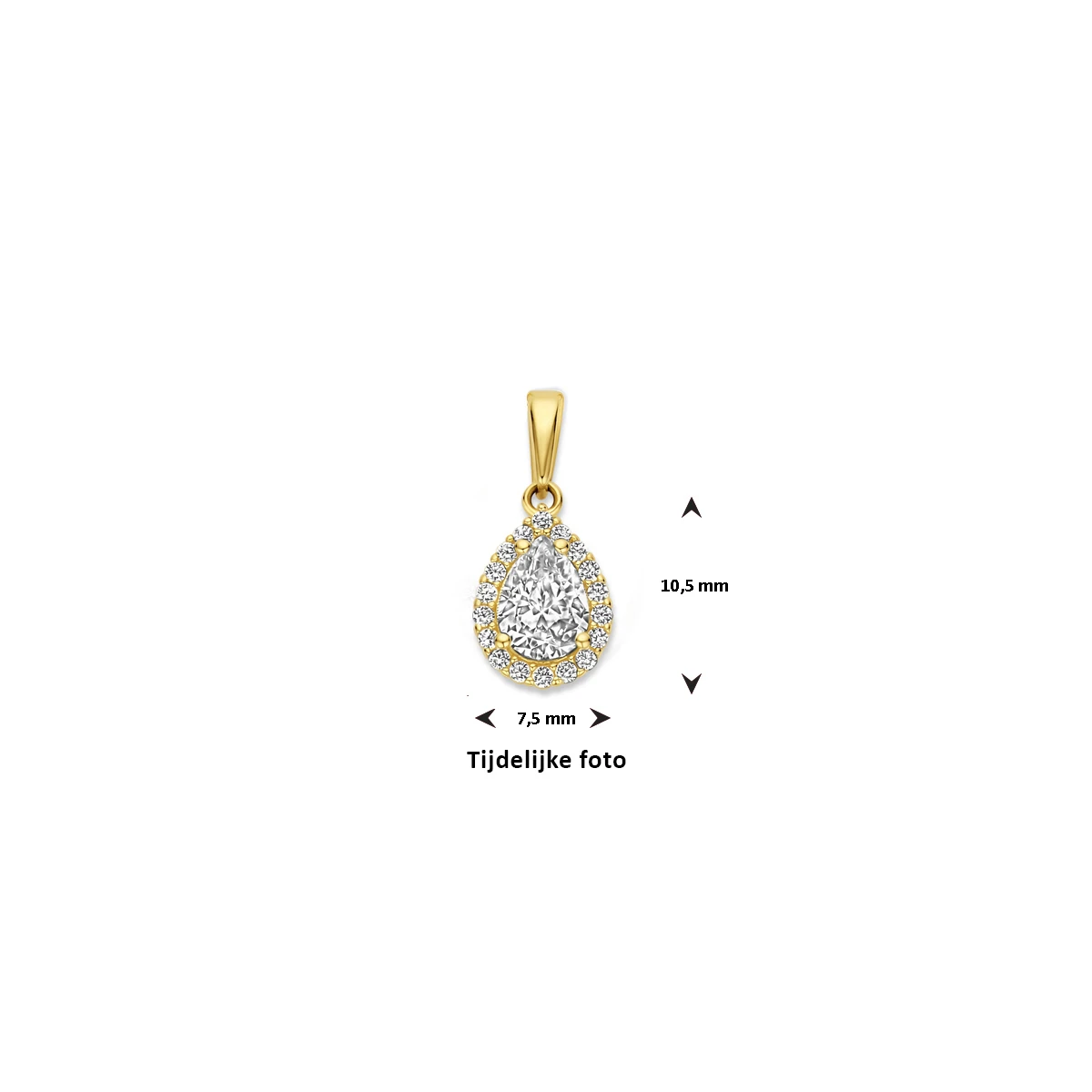 hanger zirkonia halo 16,5 mm 14K geelgoud