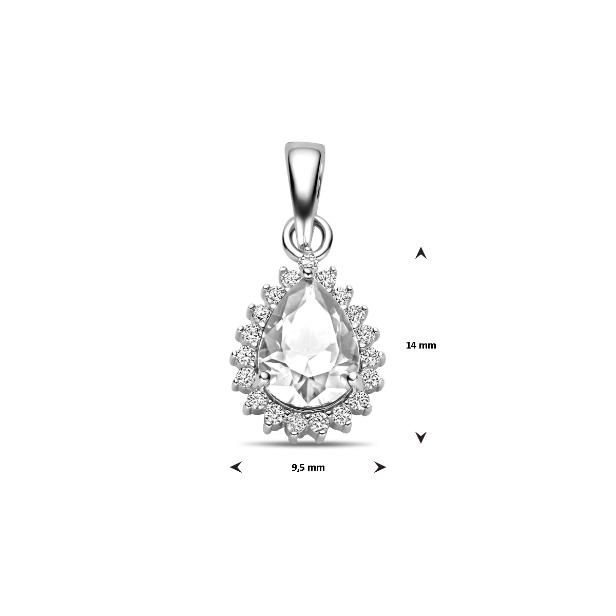 hanger zirkonia halo 19 mm zilver gerhodineerd