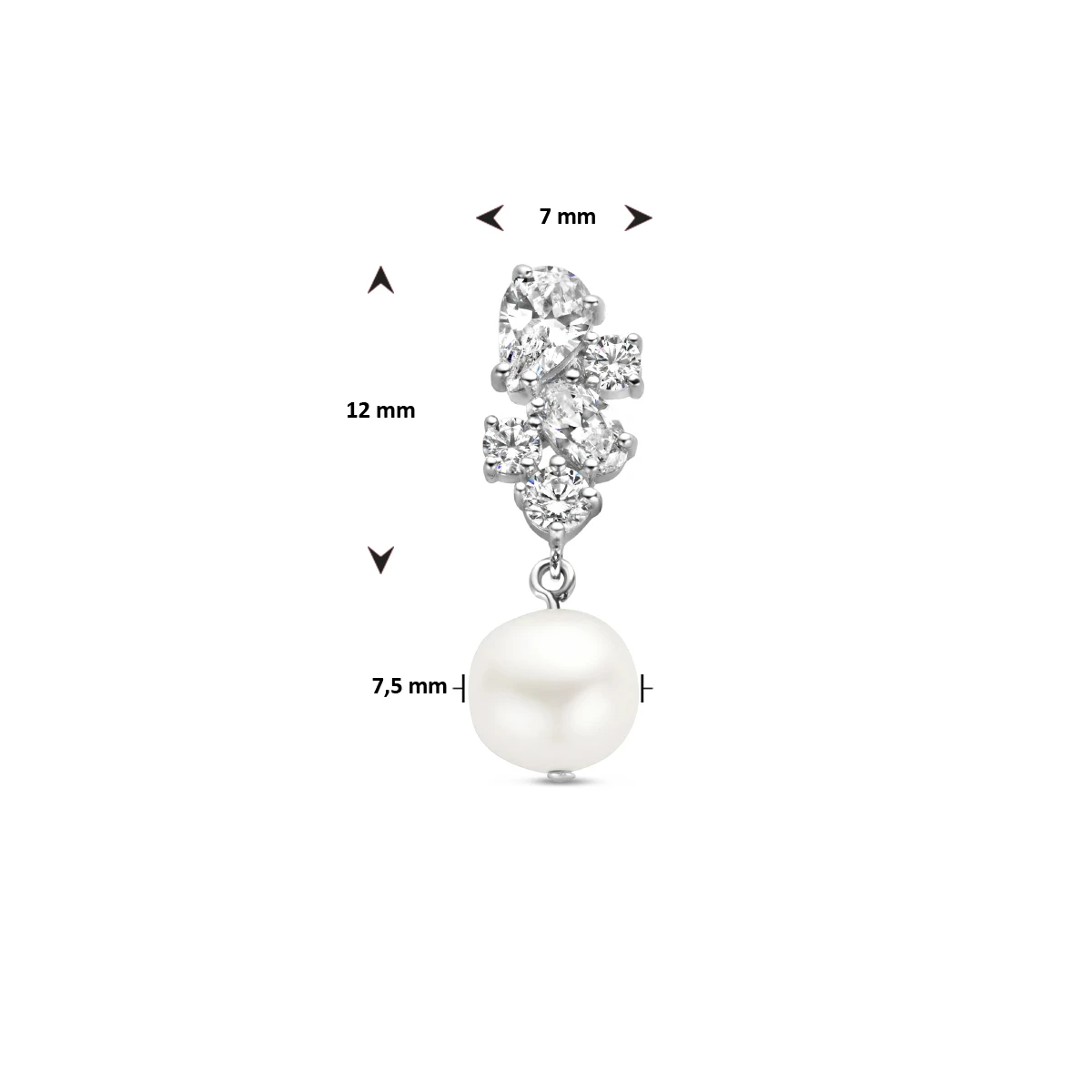 hanger zirkonia parel 12 mm zilver gerhodineerd