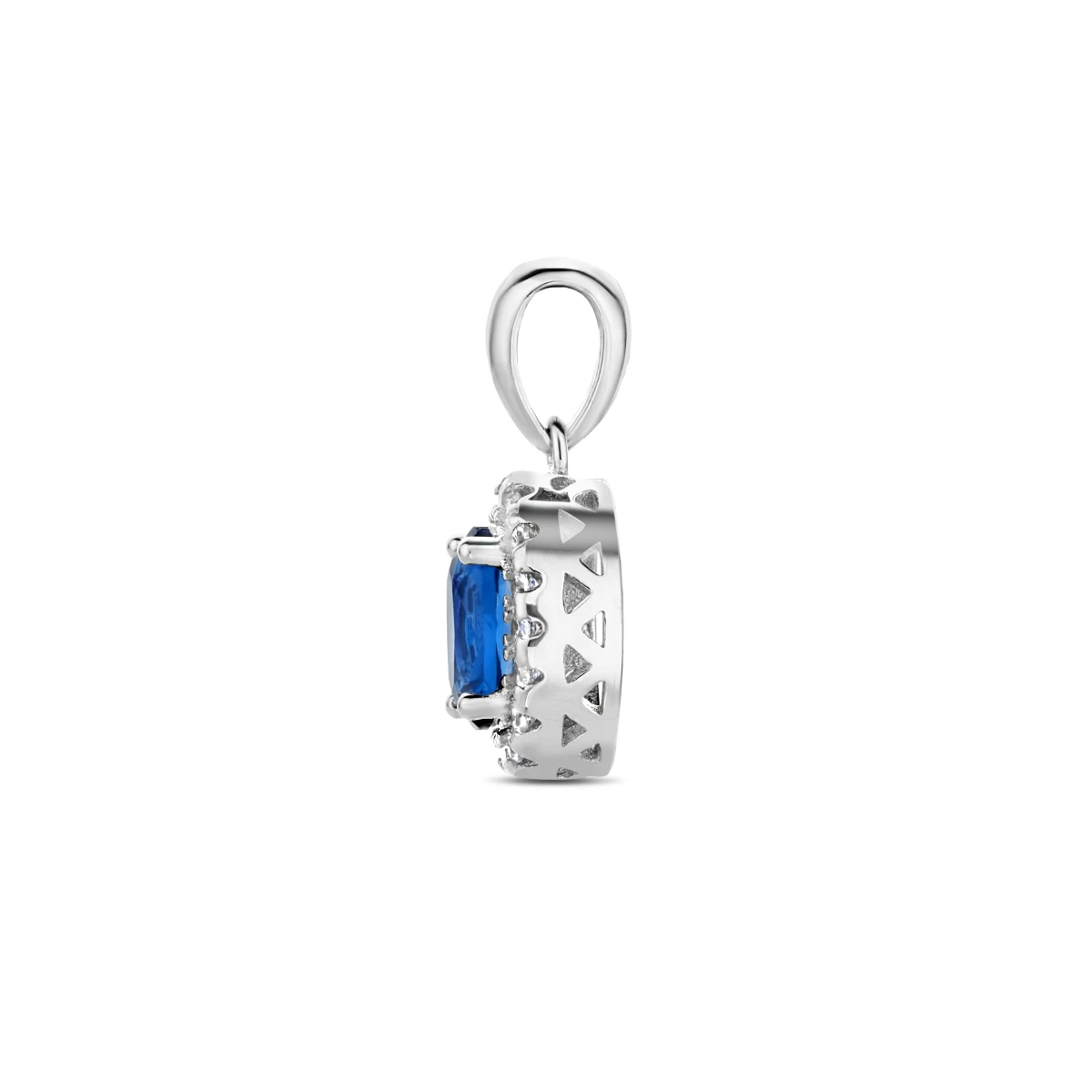 hanger zirkonia saffier halo zilver gerhodineerd