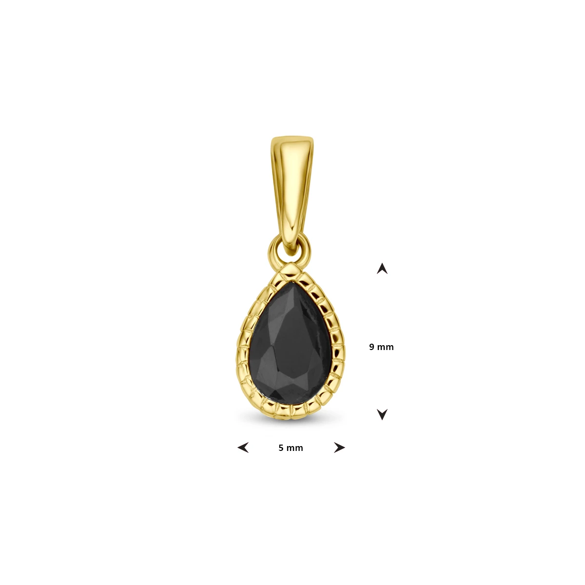 hanger zwart zirkonia 14 mm 14K geelgoud