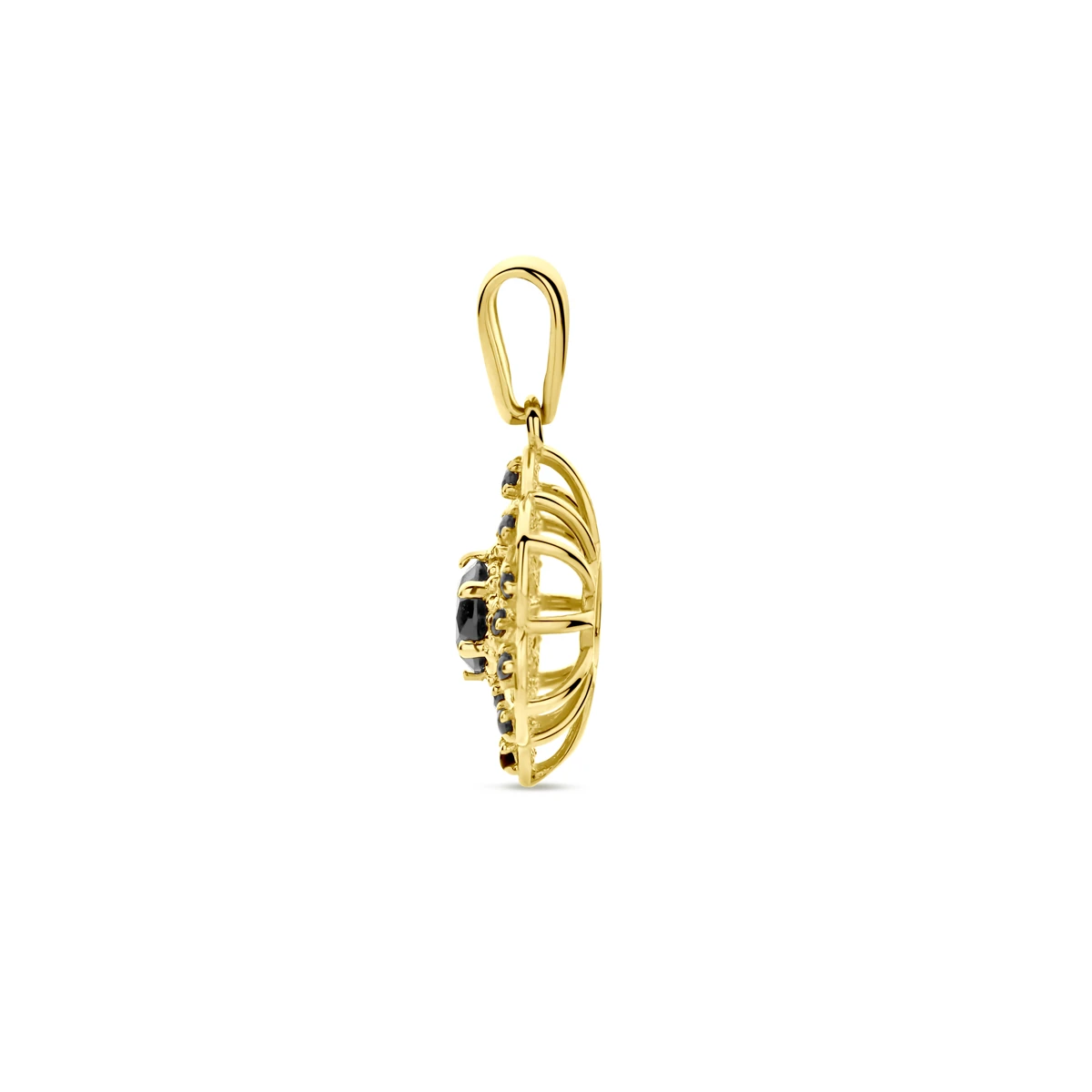 hanger zwart zirkonia 19 mm 14K geelgoud