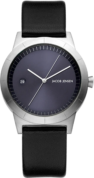 JACOB JENSEN WATCH STAINLESS STEEL SAPPHIRE LEATHER STRAP -ASCENT-.