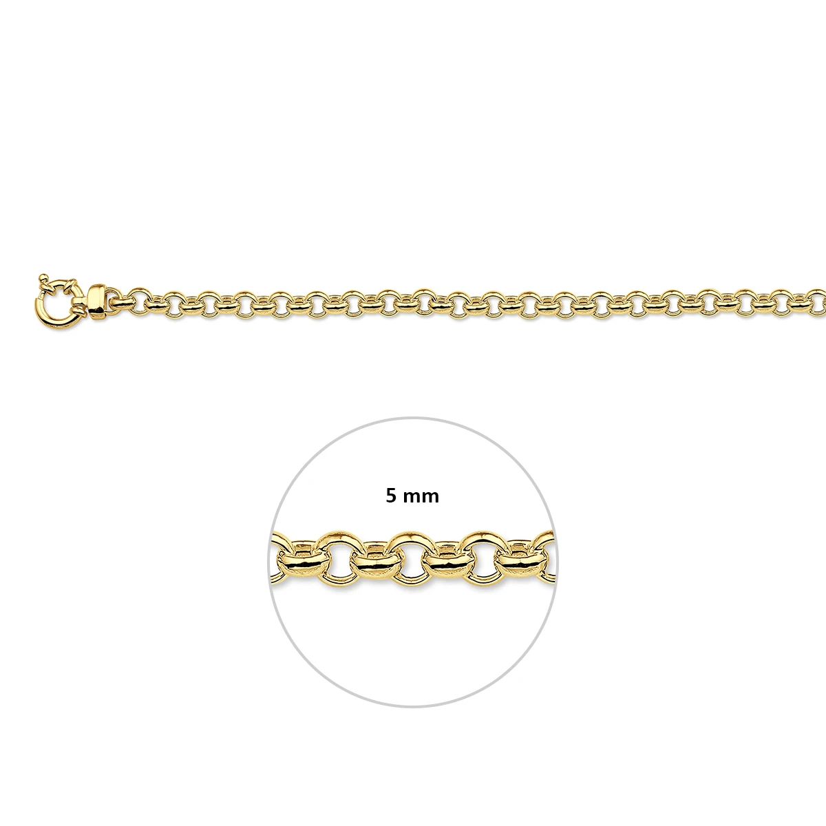 jasseron 5 mm met groot veerslot 14K geelgoud